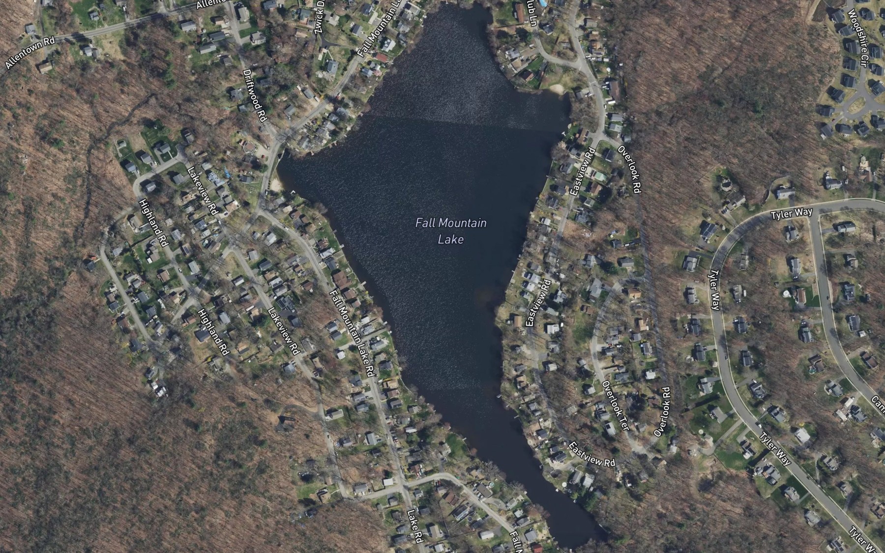 Satellite map of the Fall Mountain Lake