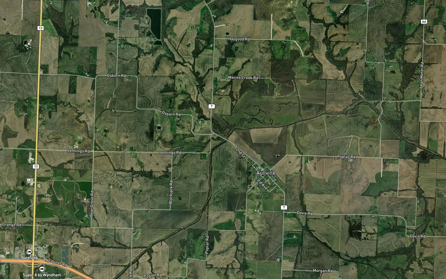 Satellite map of the Bear Creek