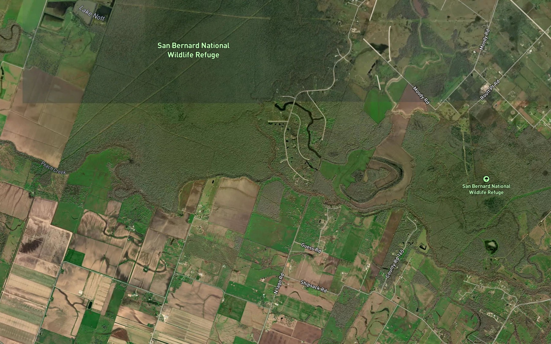 Satellite map of the Peach Creek