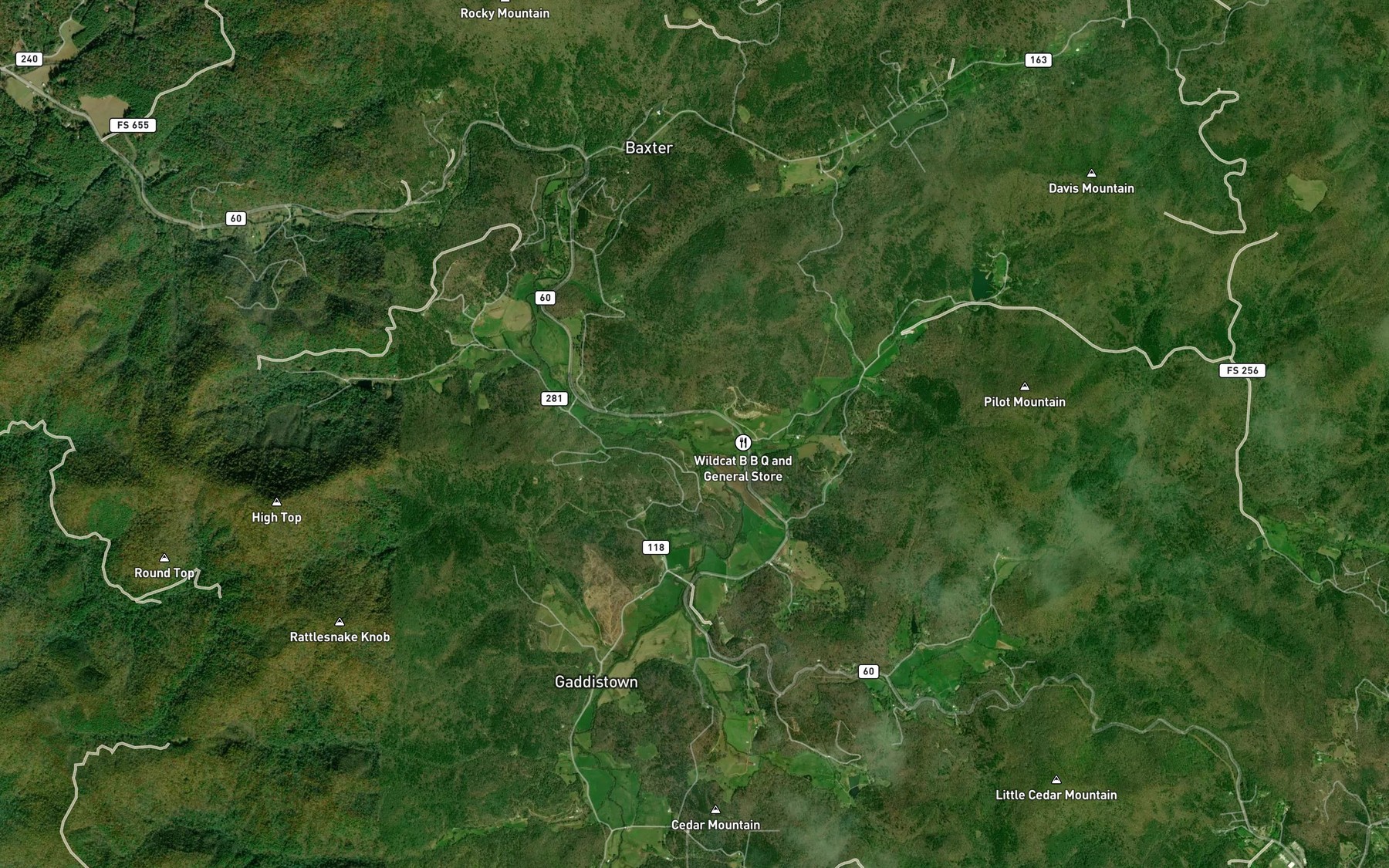 Satellite map of the Grizzle Creek