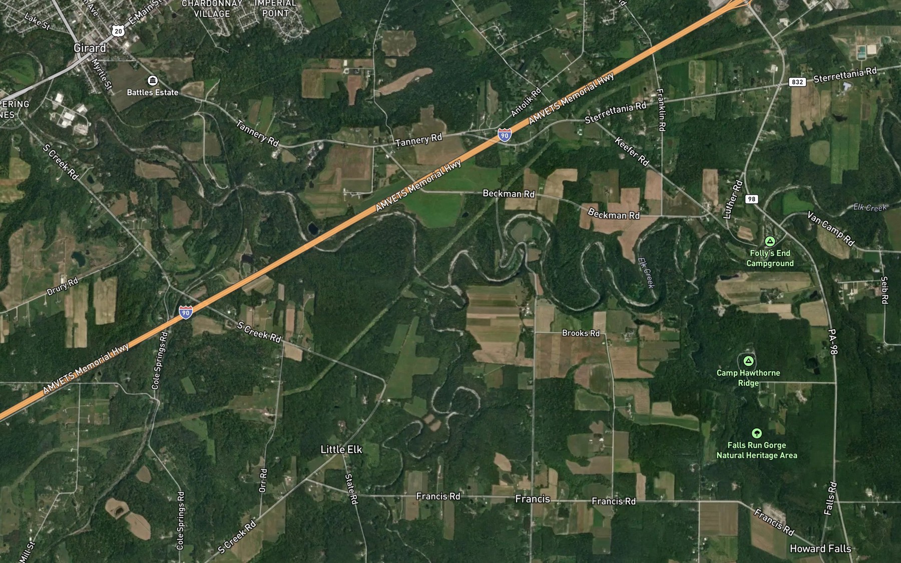 Satellite map of the Little Elk Creek