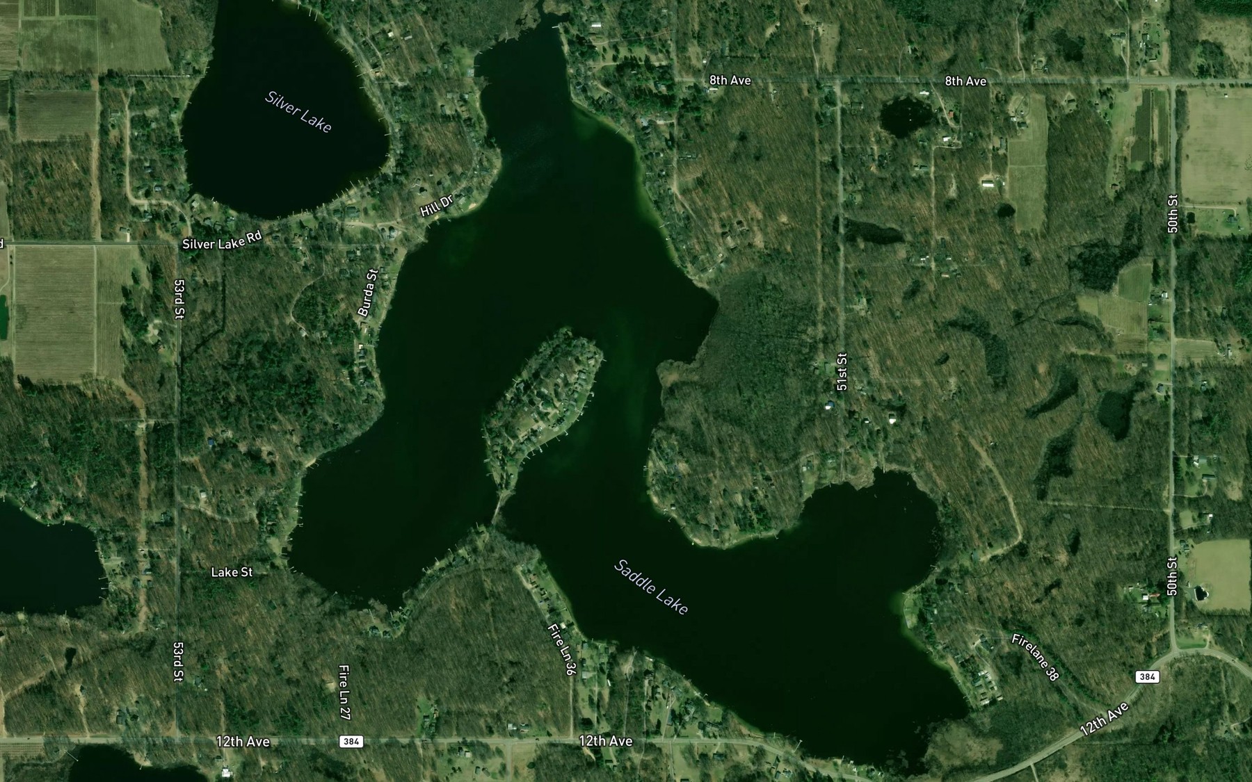 Satellite map of the Saddle Lake