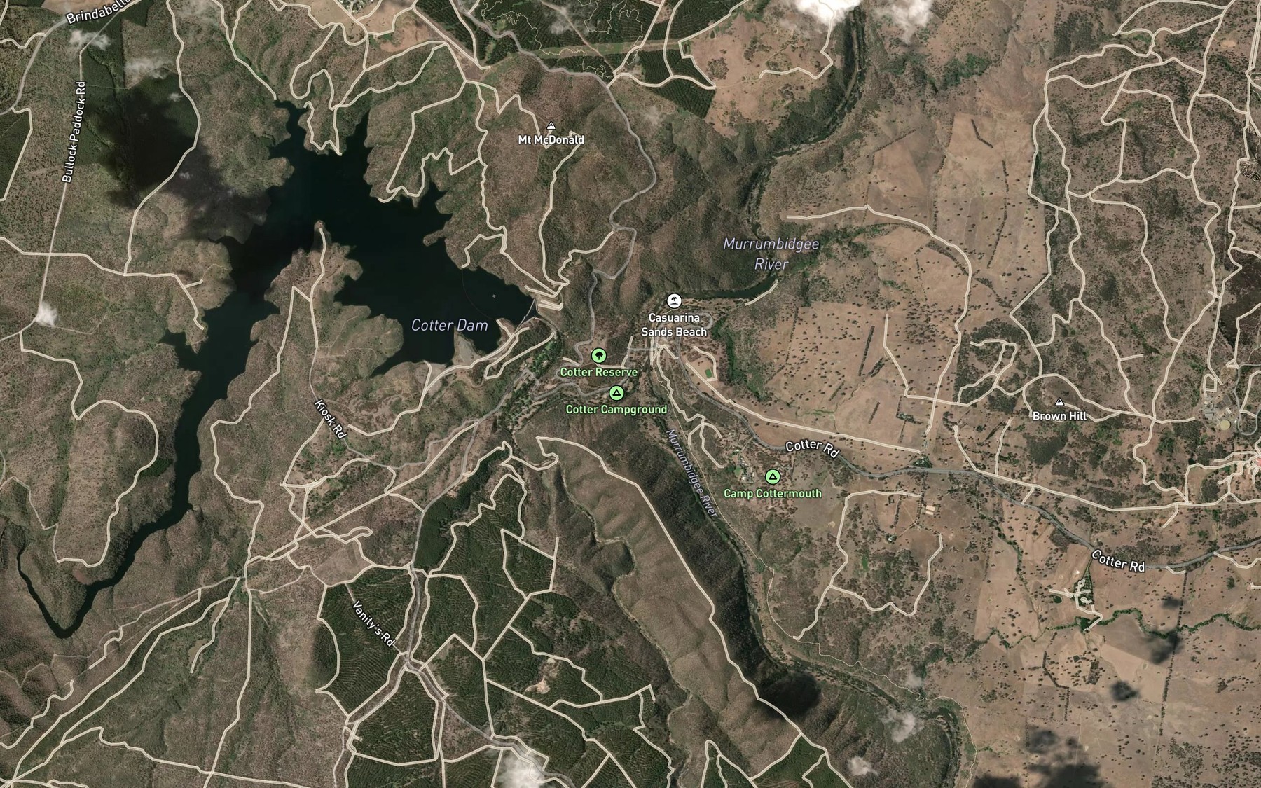 Satellite map of the Cotter River