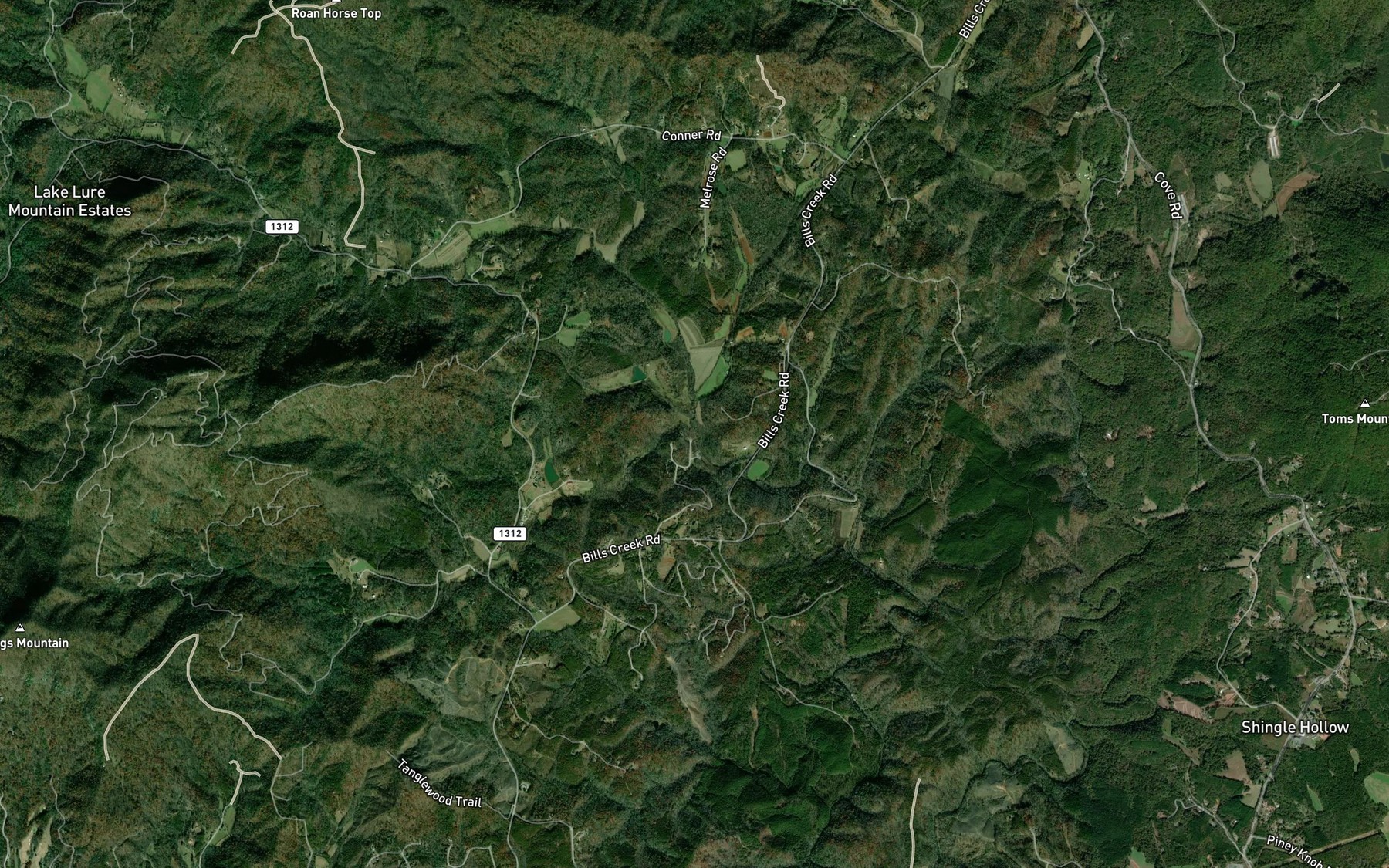 Satellite map of the Youngs Creek