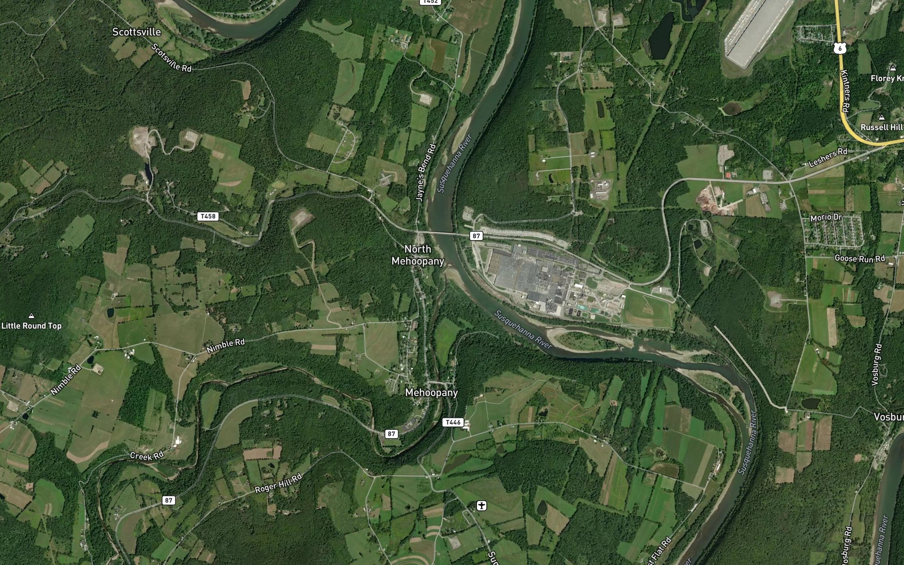Satellite map of the Mehoopany Creek