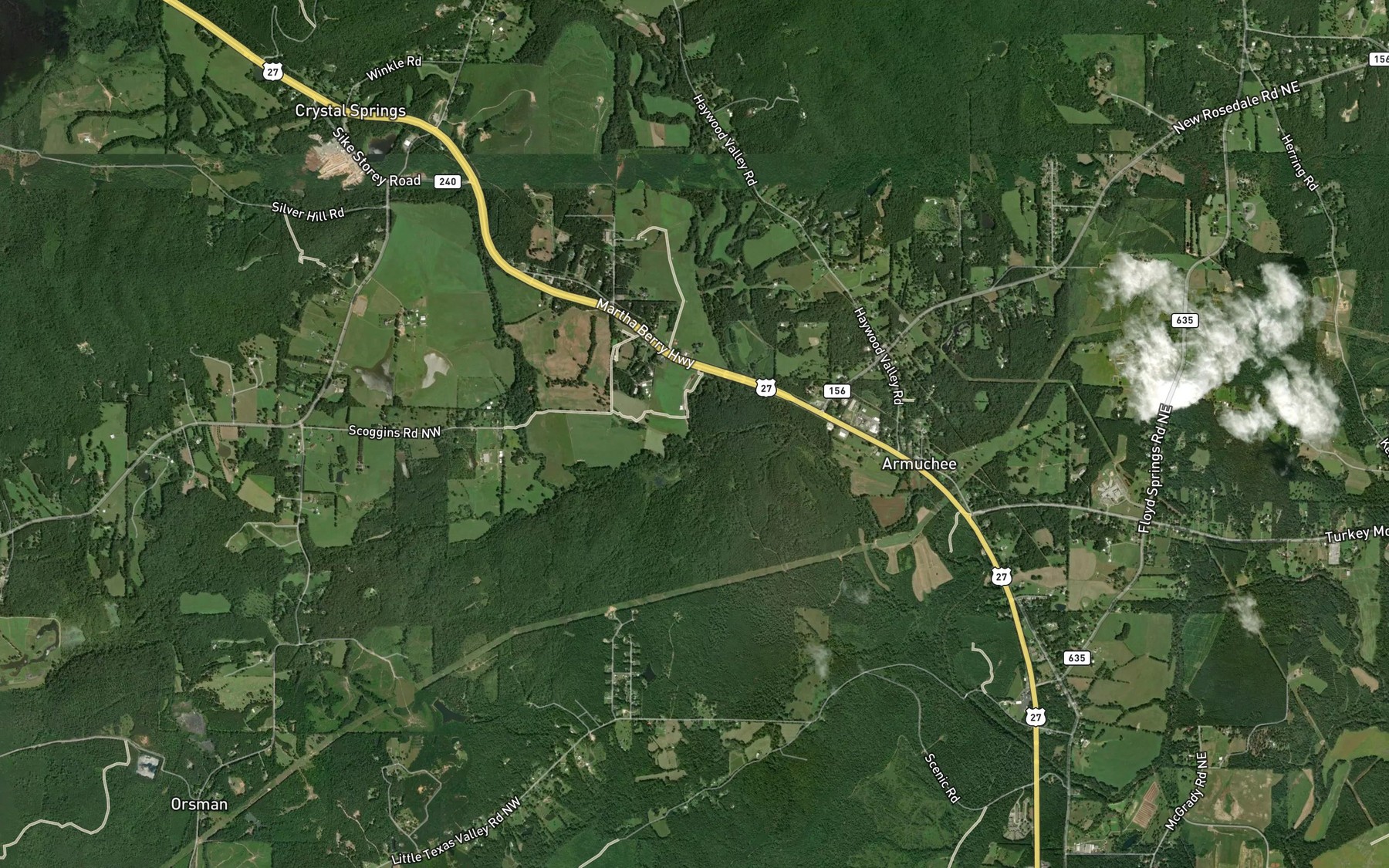 Satellite map of the Little Armuchee Creek