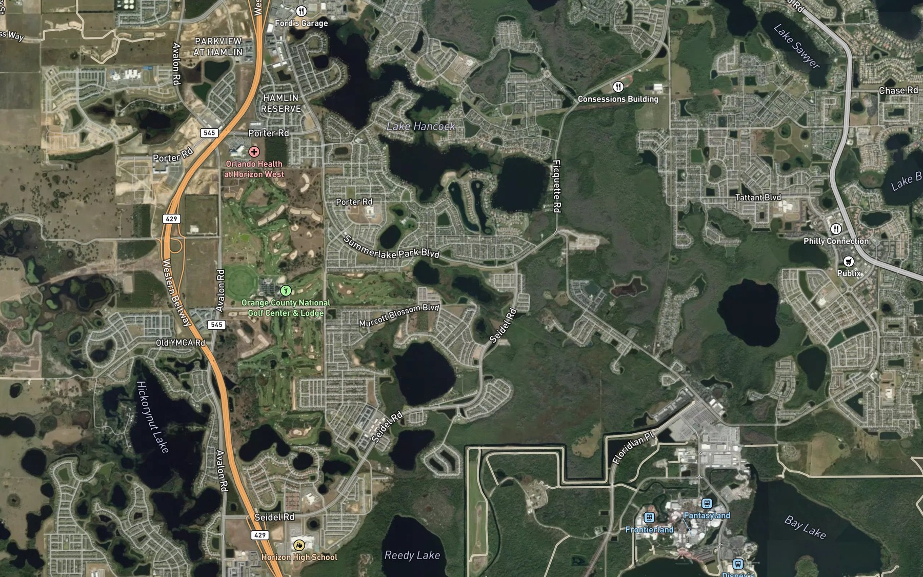 Satellite map of the Saw Grass Lake