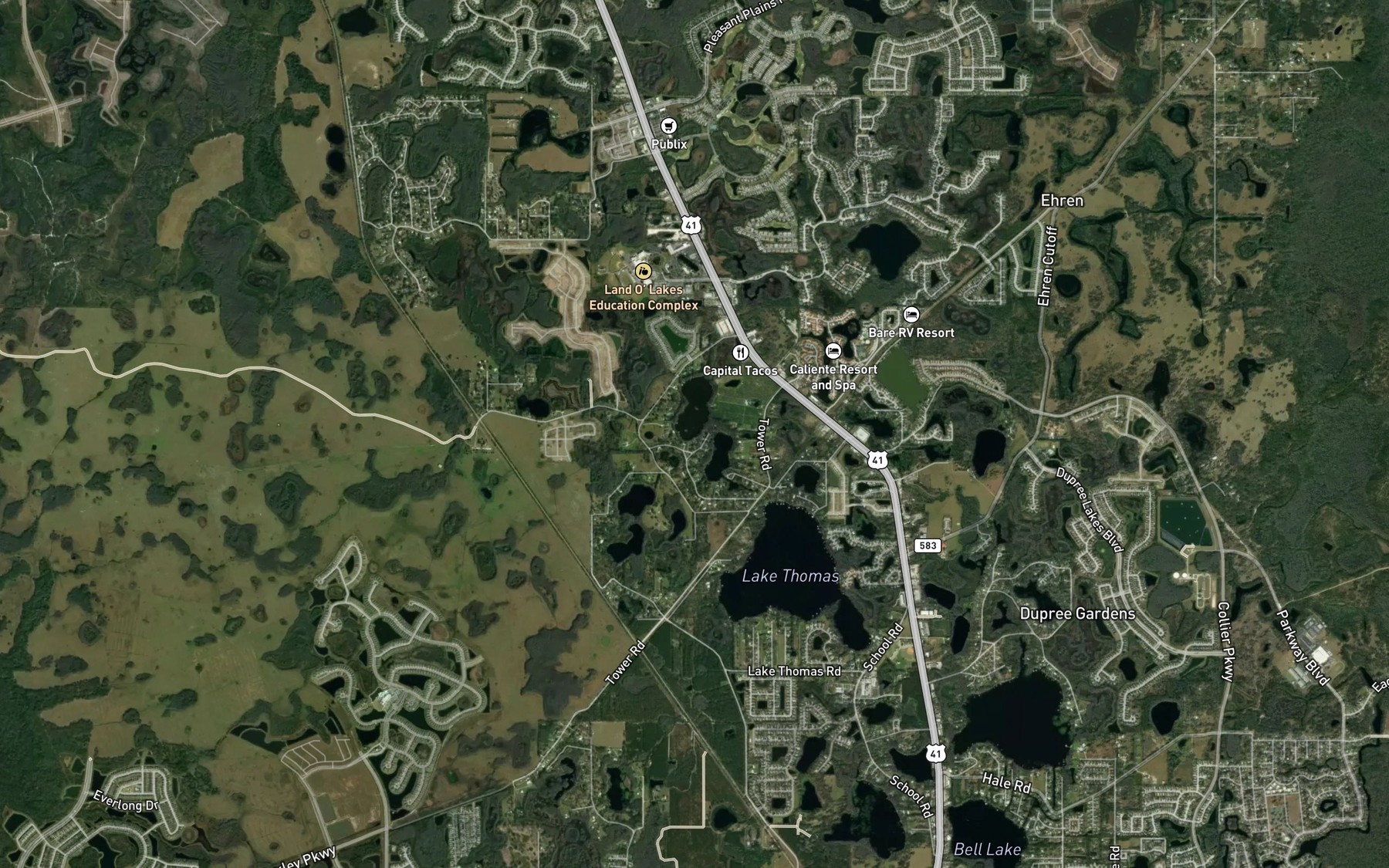 Satellite map of the Red Bug Lake