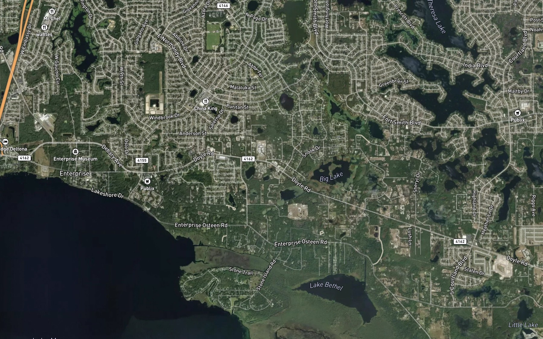 Satellite map of the Saint Johns Lake