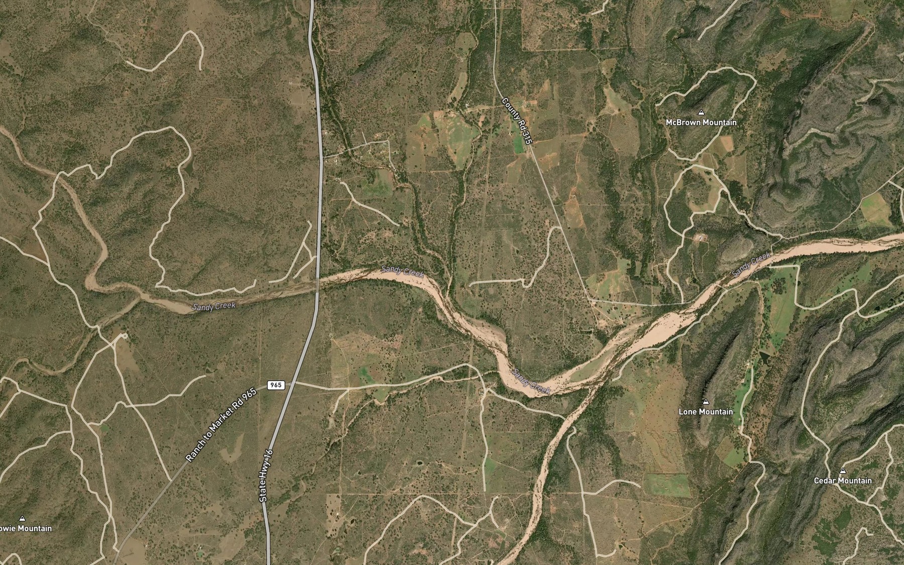 Satellite map of the Lost Hollow Creek