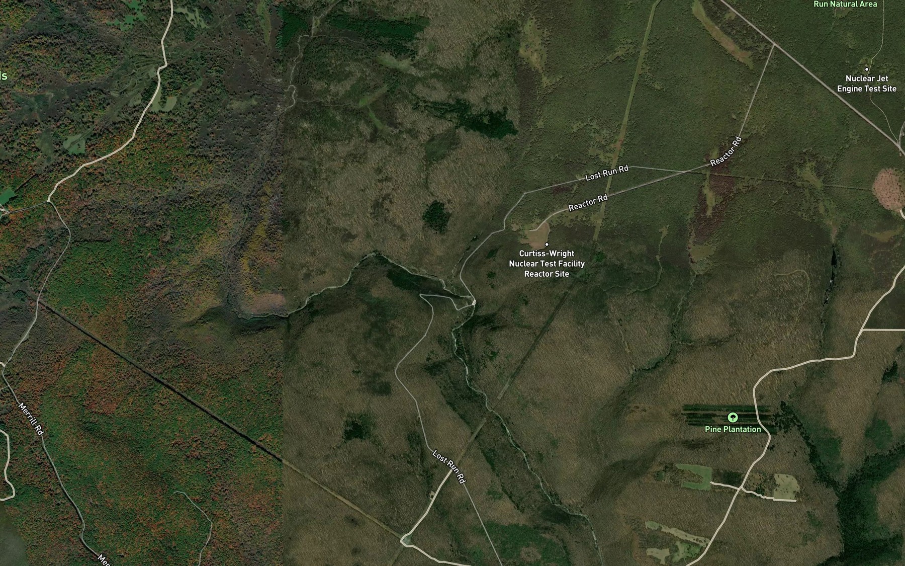 Satellite map of the Meeker Run