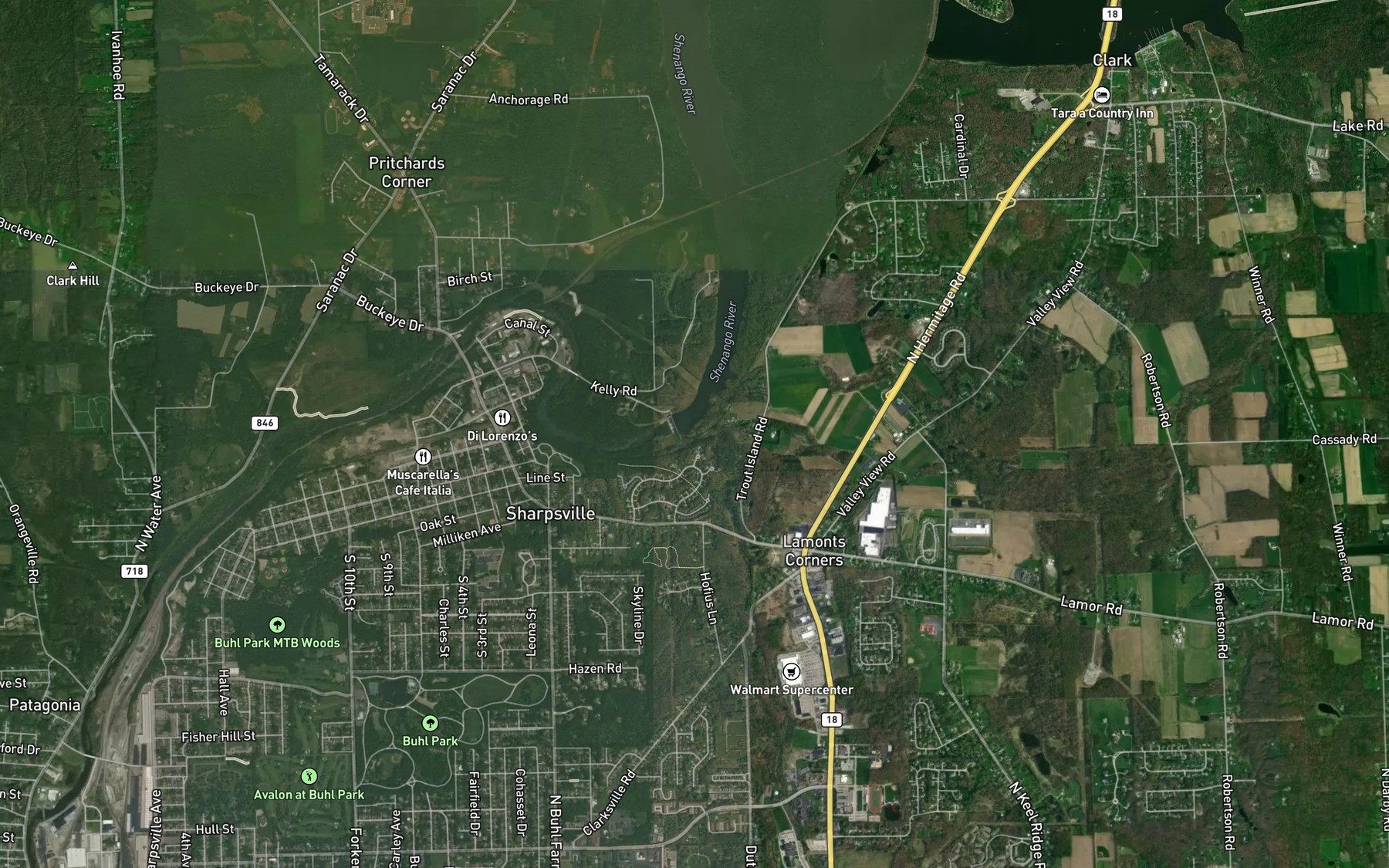 Satellite map of the Pine Hollow Run