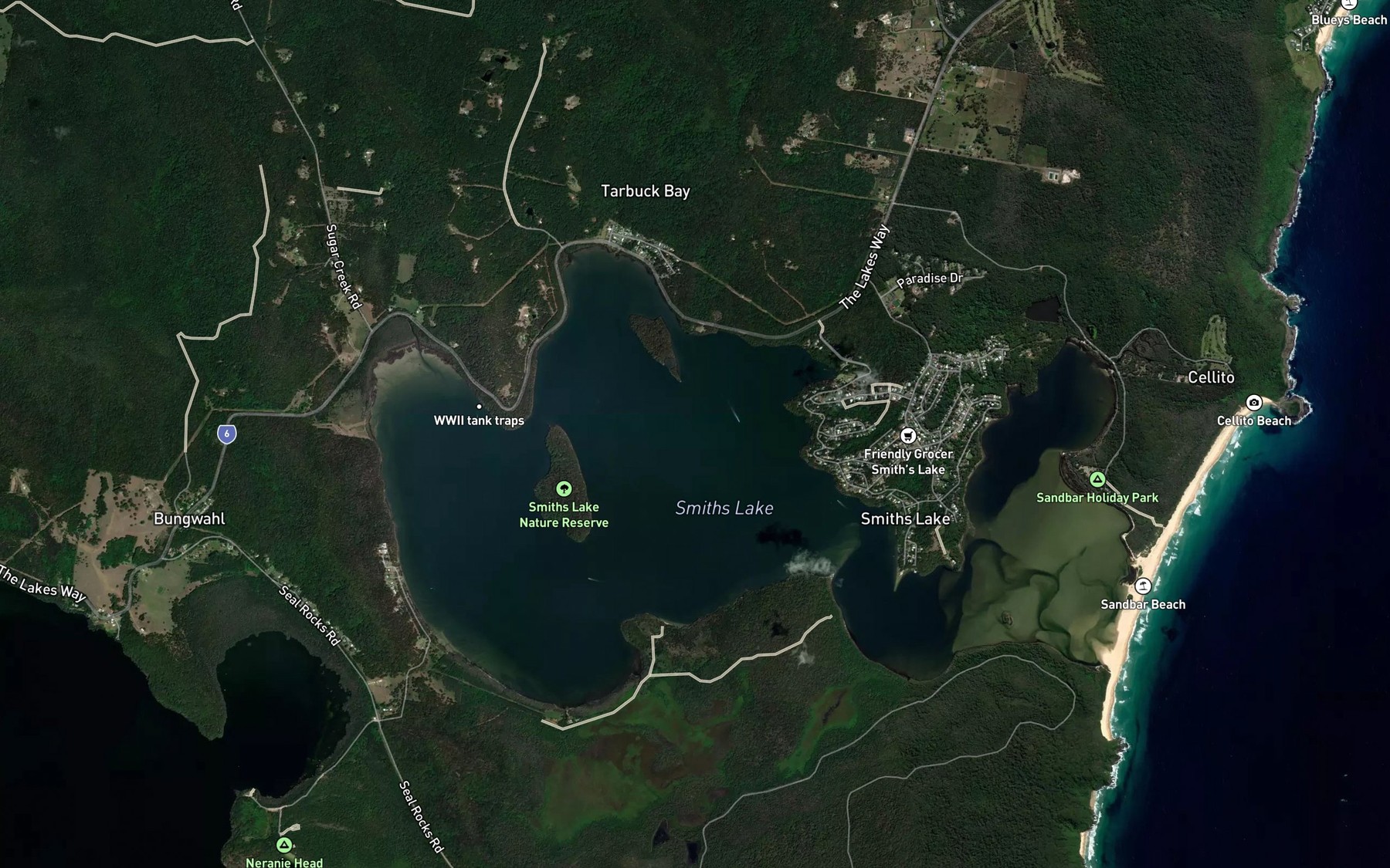 Satellite map of the Smiths Lake