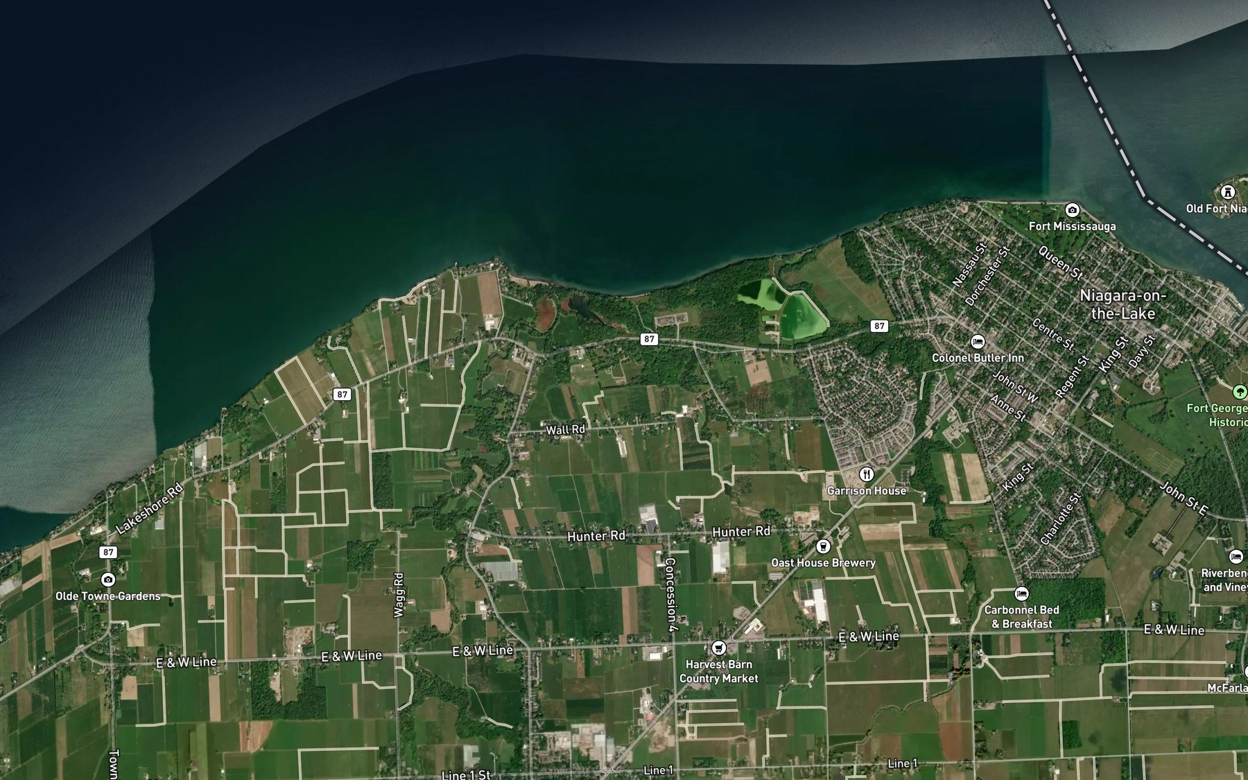 Satellite map of the Four Mile Pond