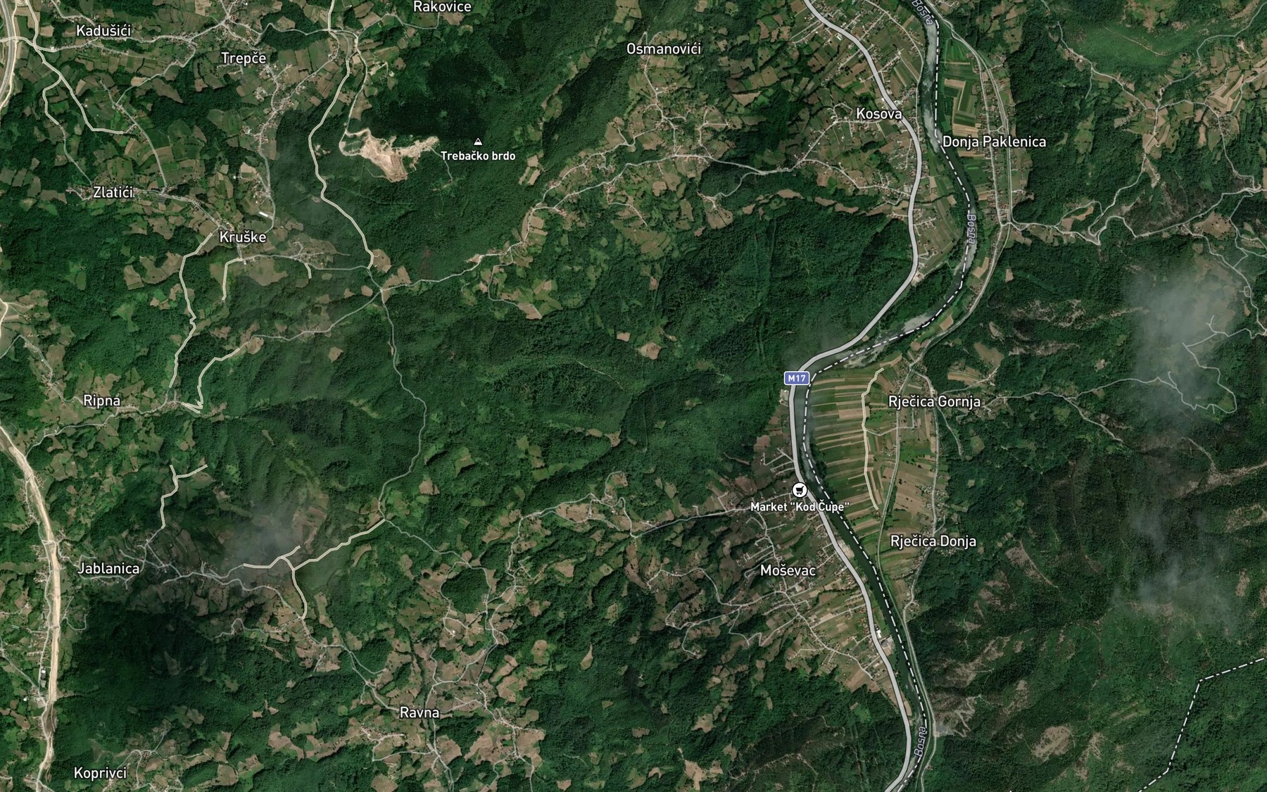 Satellite map of the Krivaja