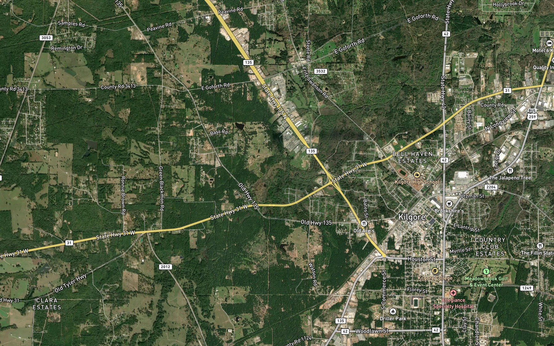 Satellite map of the Big Caney Creek