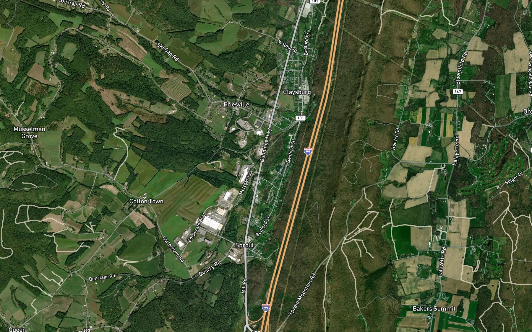 Satellite map of the Pine Run