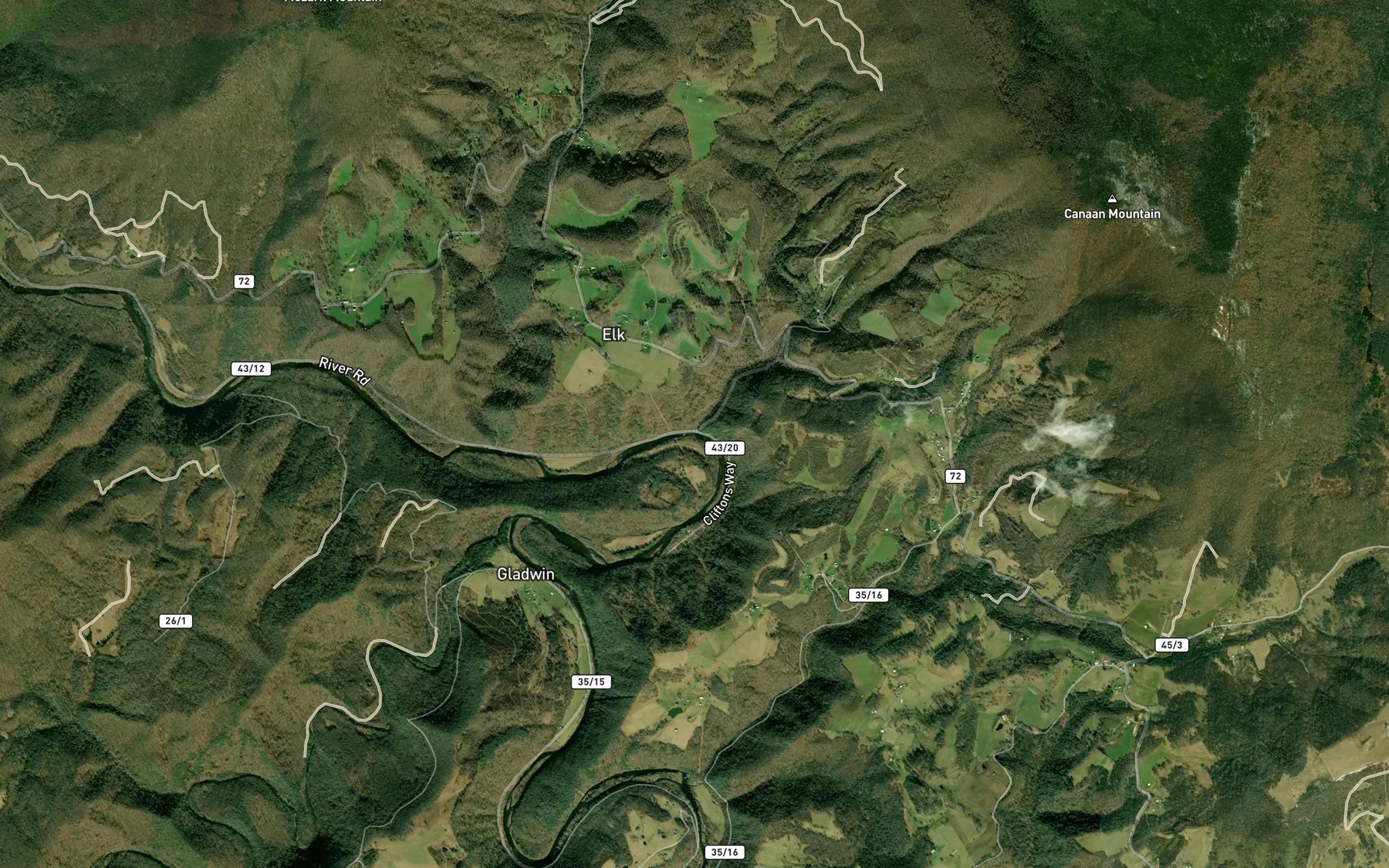 Satellite map of the Elklick Run