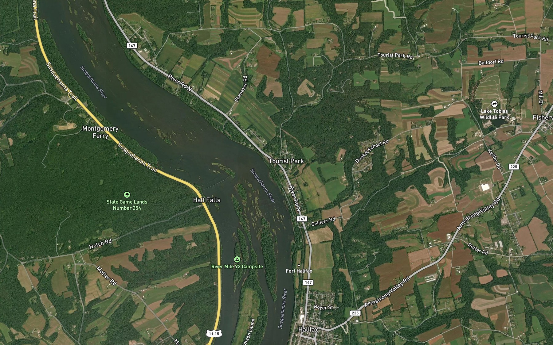 Satellite map of the Gurdy Run