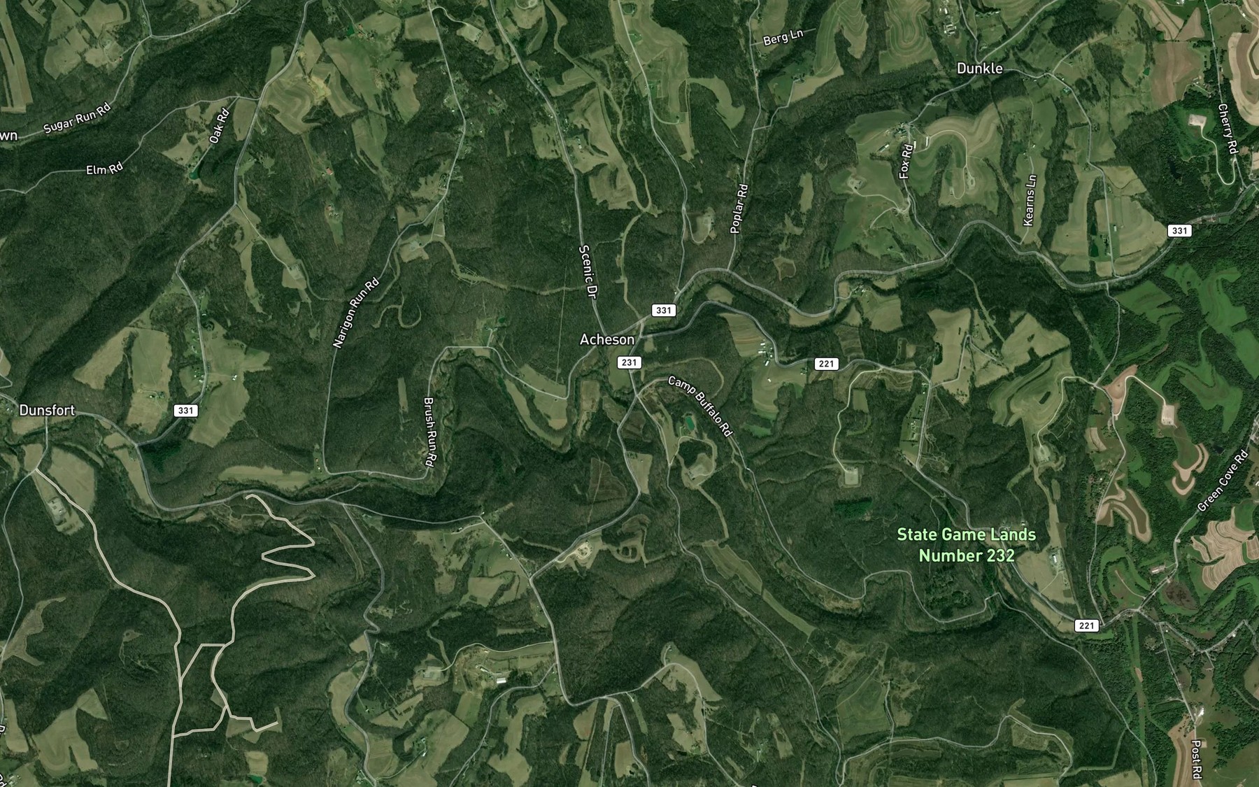 Satellite map of the Buck Run