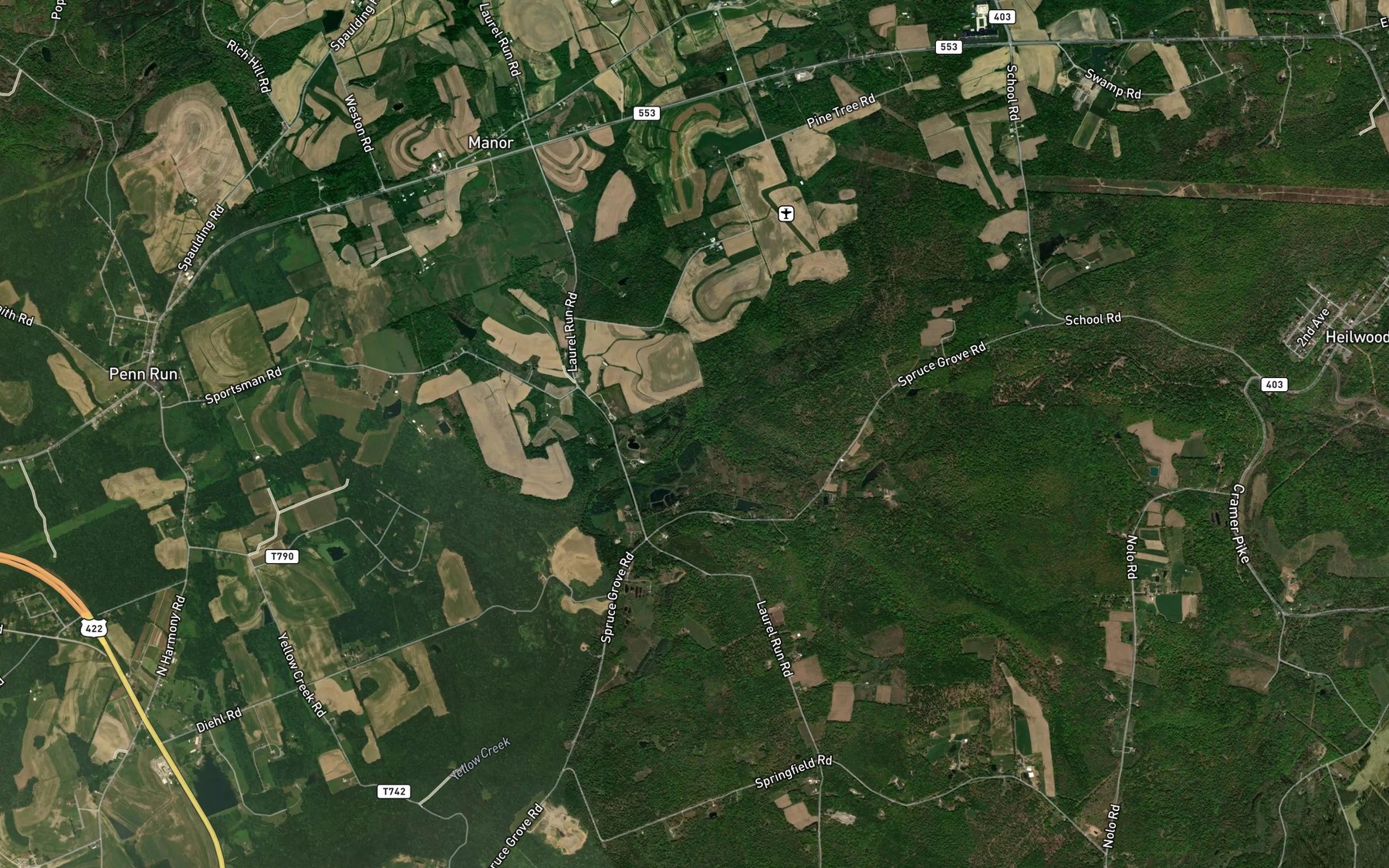 Satellite map of the Laurel Run