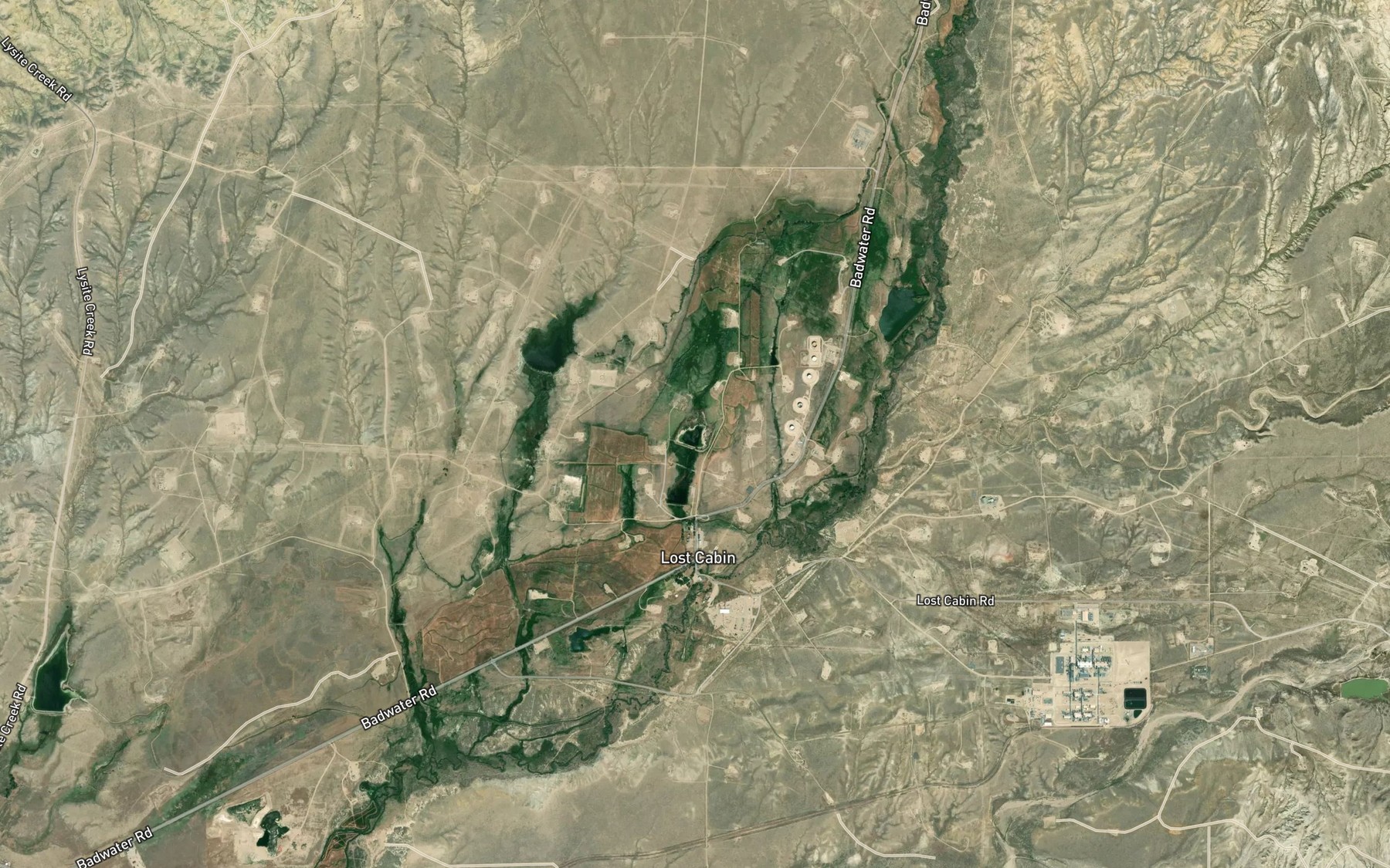 Satellite map of the Lost Cabin Reservoir