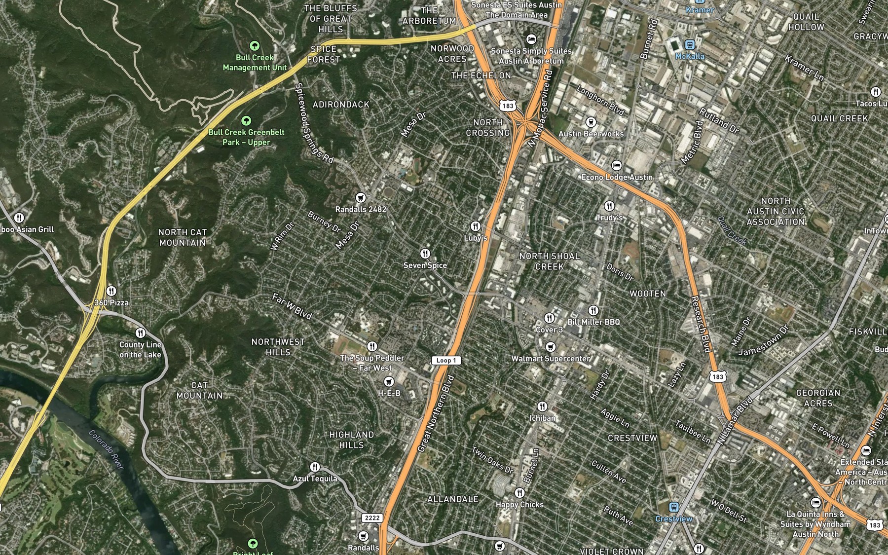 Satellite map of the Spicewood Spring