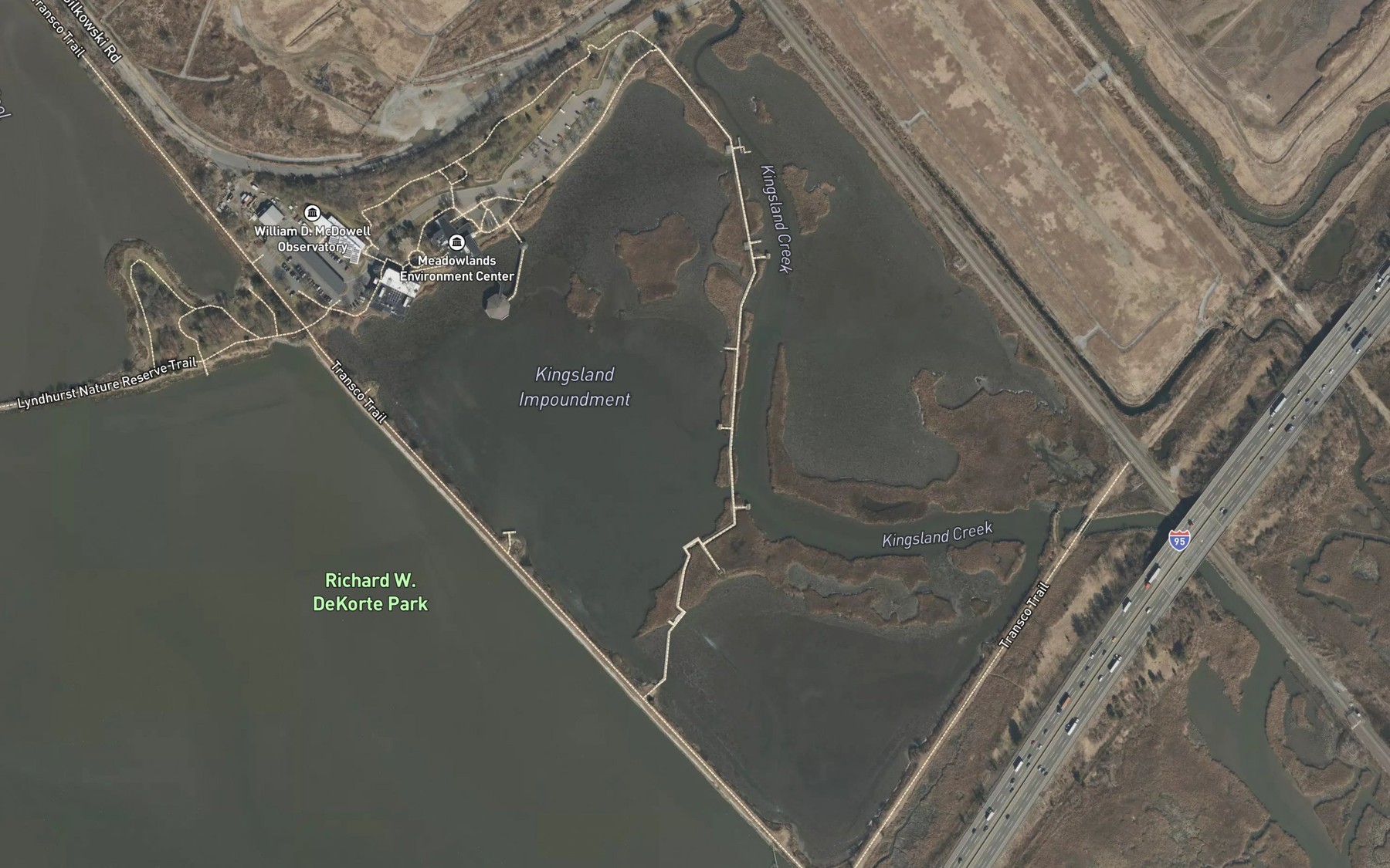 Satellite map of the Kingsland Creek