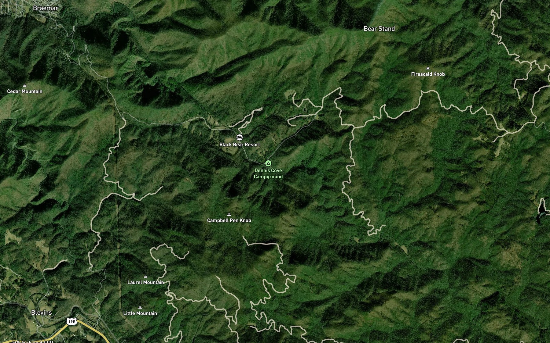 Satellite map of the Campbell Pen Branch