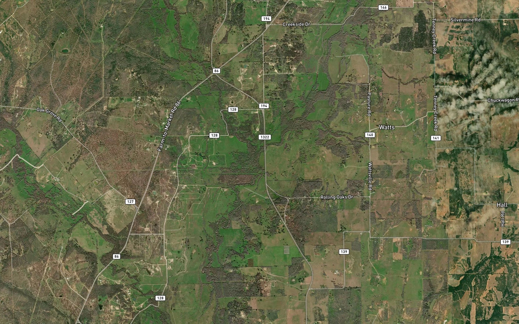 Satellite map of the Clear Fork Plum Creek