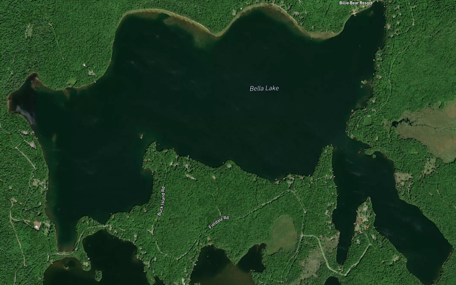 Satellite map of the Bella Lake