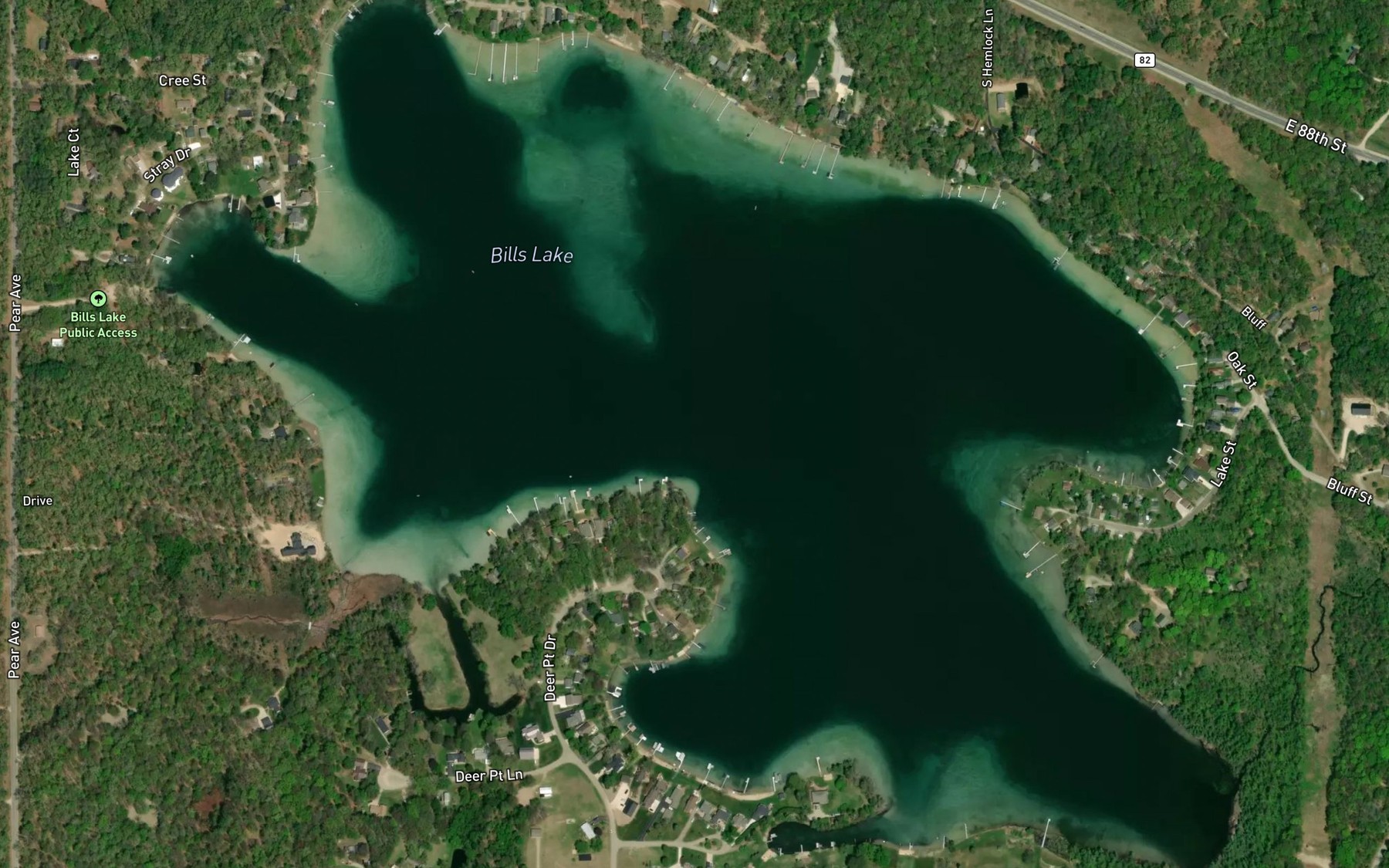 Satellite map of the Bills Lake
