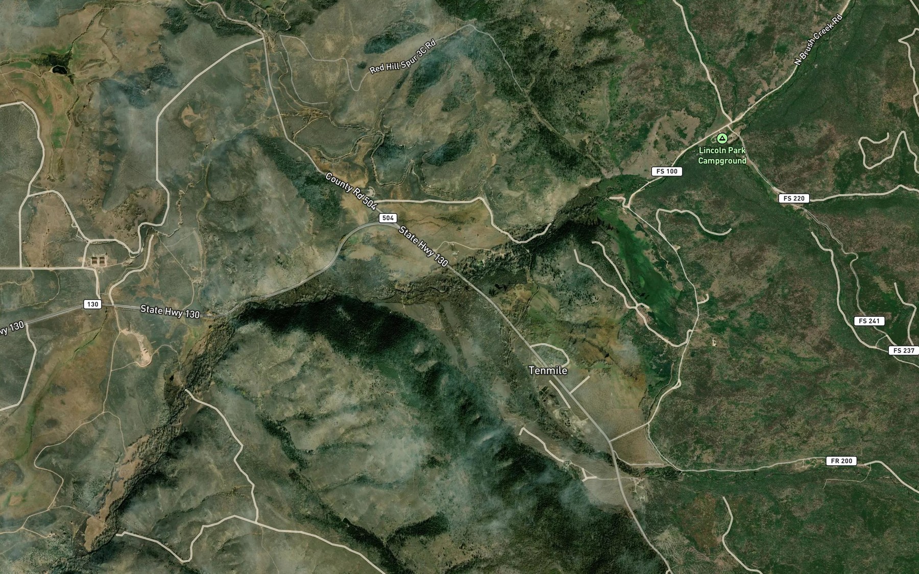 Satellite map of the South Brush Creek