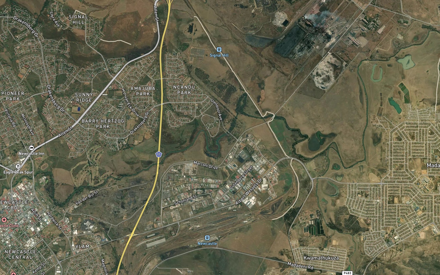 Satellite map of the Amcor Dam
