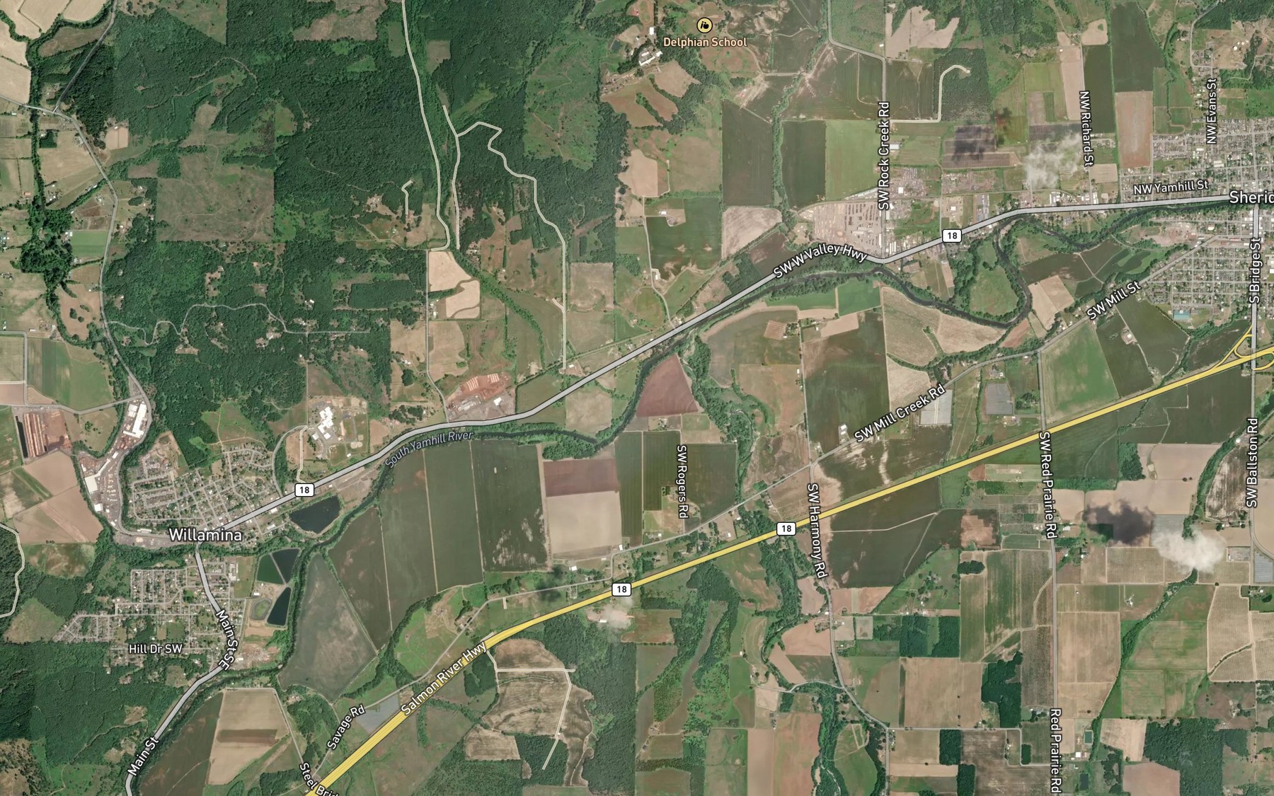 Satellite map of the Ash Creek