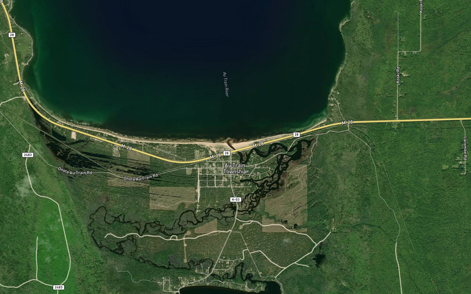 Satellite map of the Au Train River