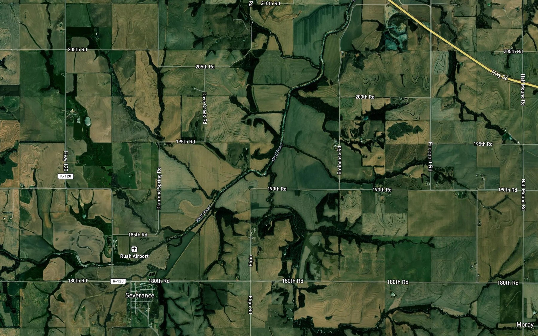 Satellite map of the Cold Ryan Branch