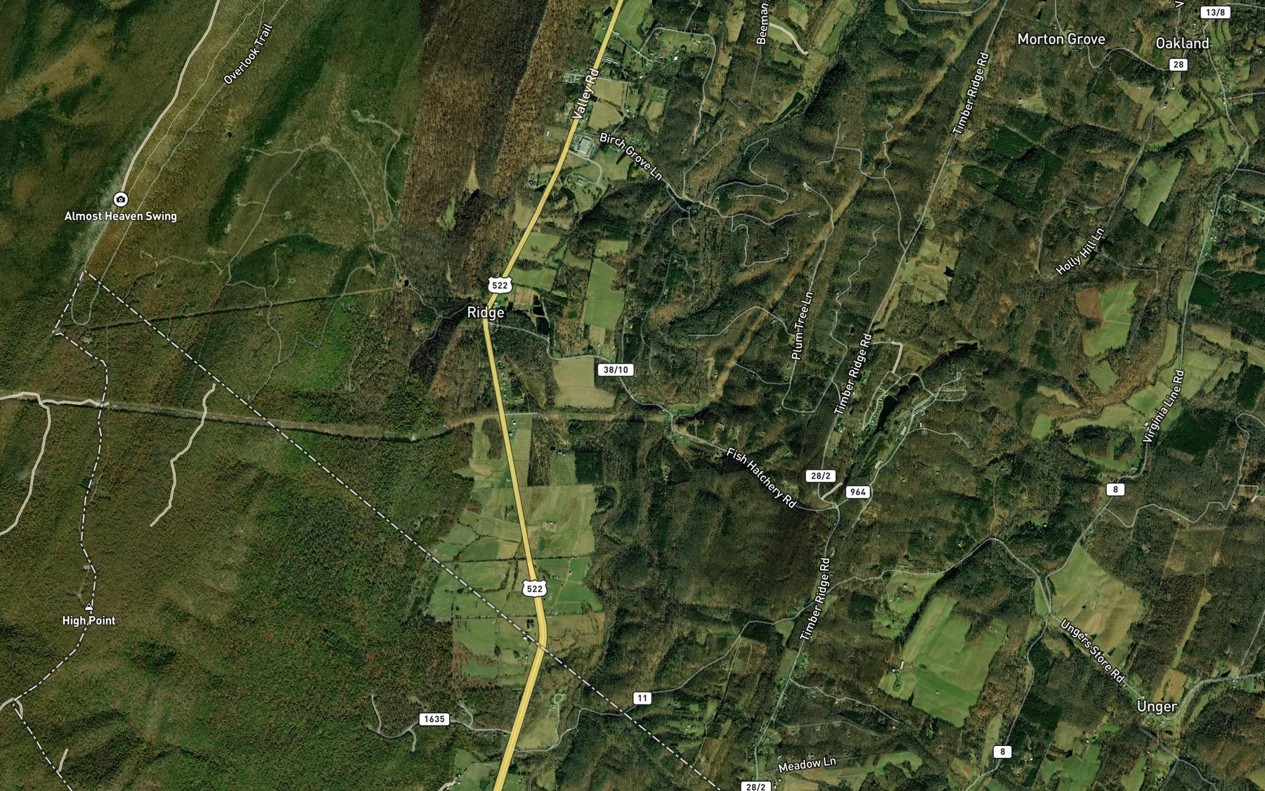 Satellite map of the Breakneck Run