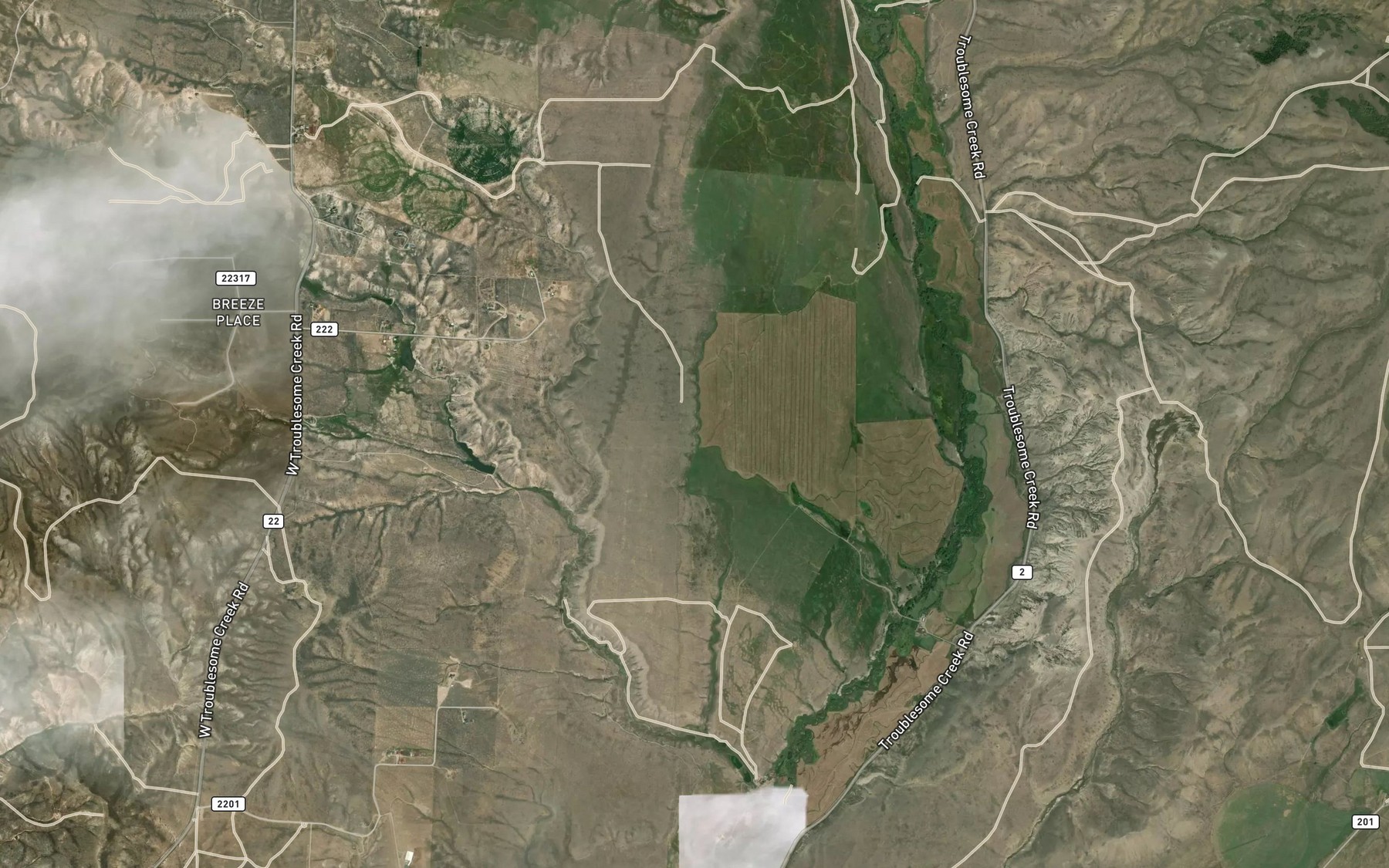 Satellite map of the Ennis Ditch
