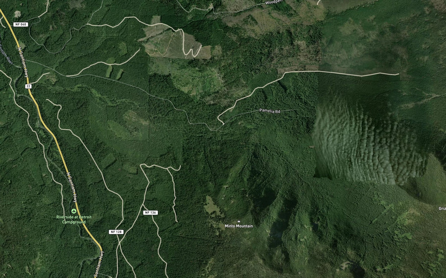 Satellite map of the Grizzly Creek