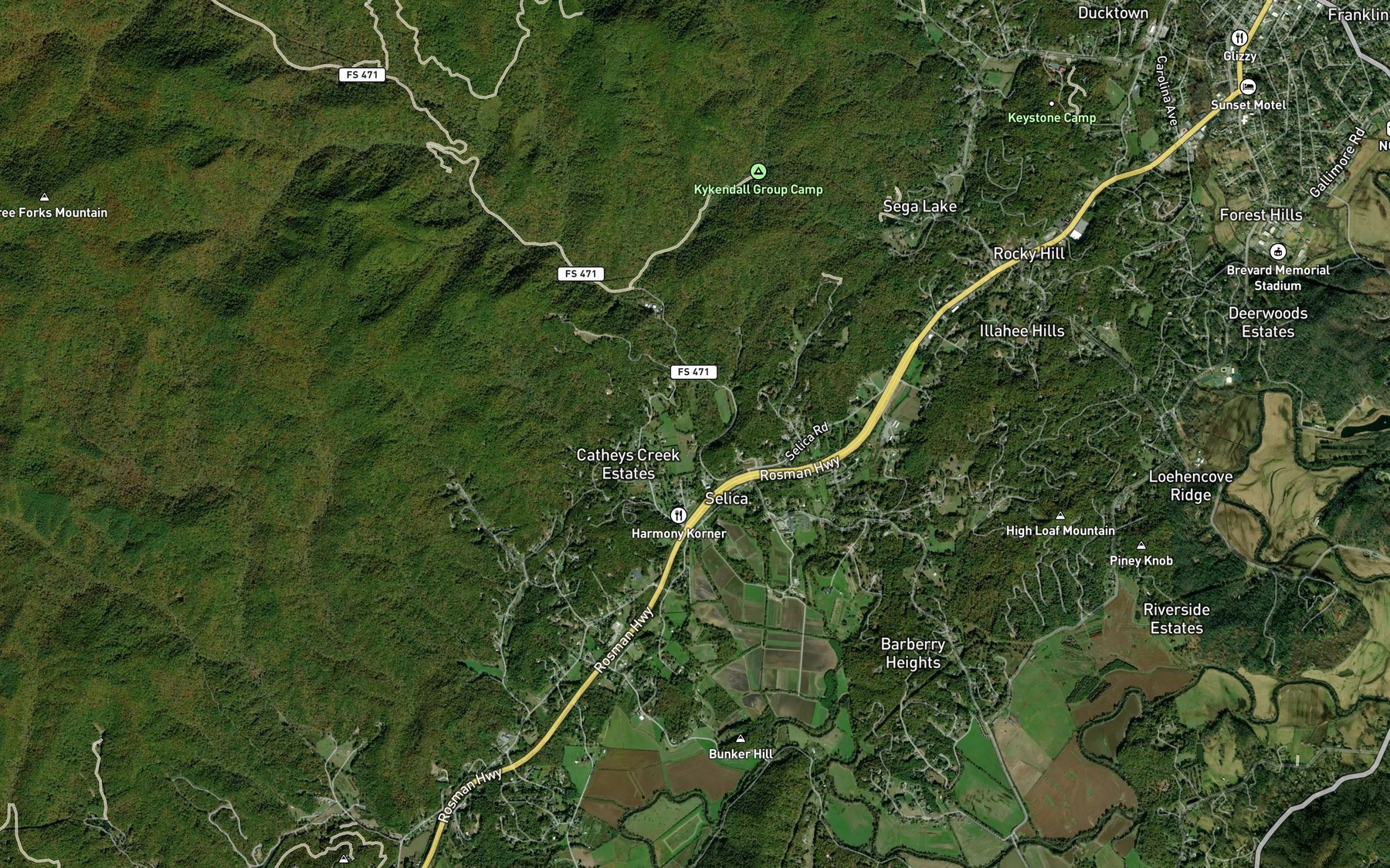 Satellite map of the Matheys Branch