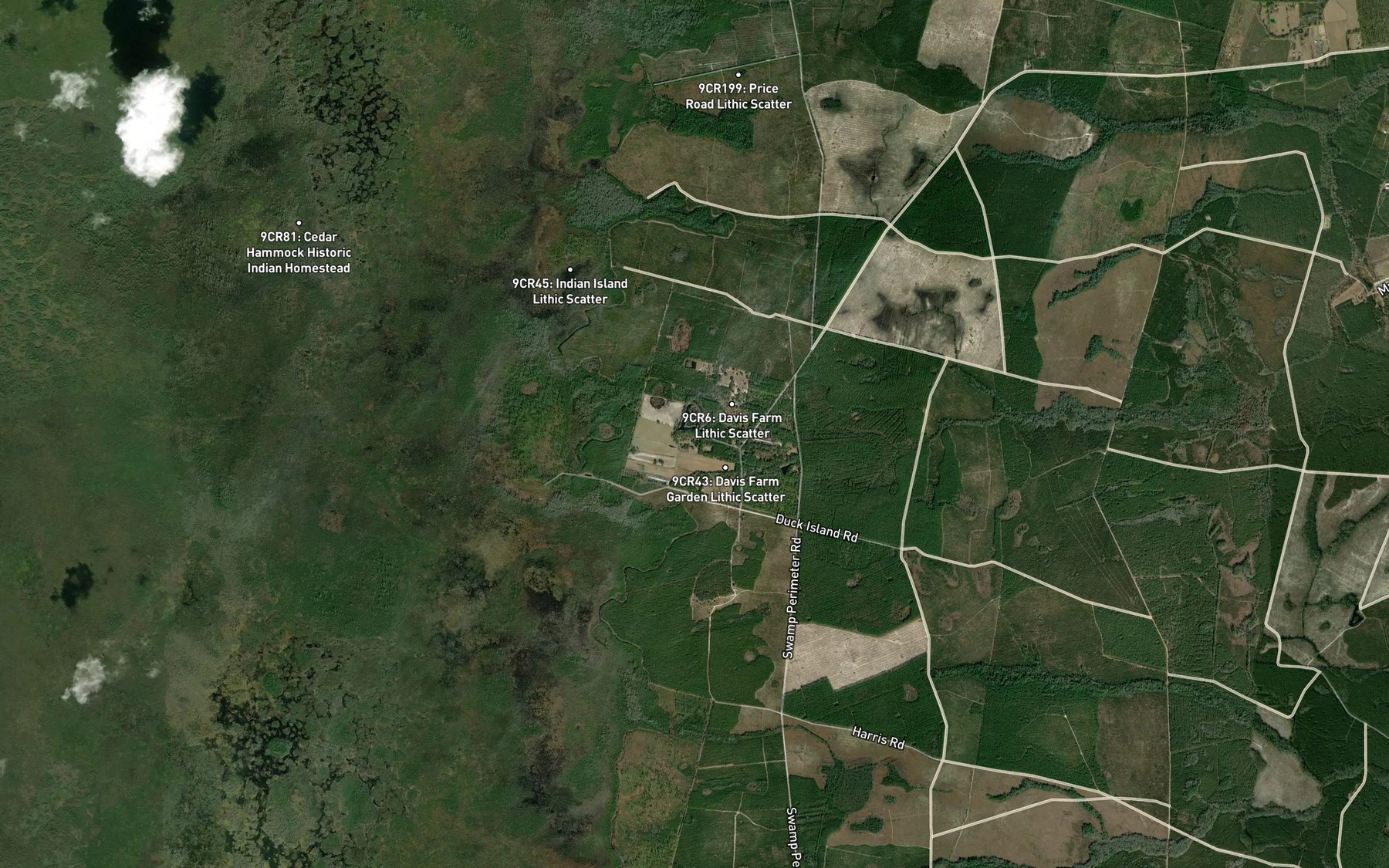 Satellite map of the Davis Pond