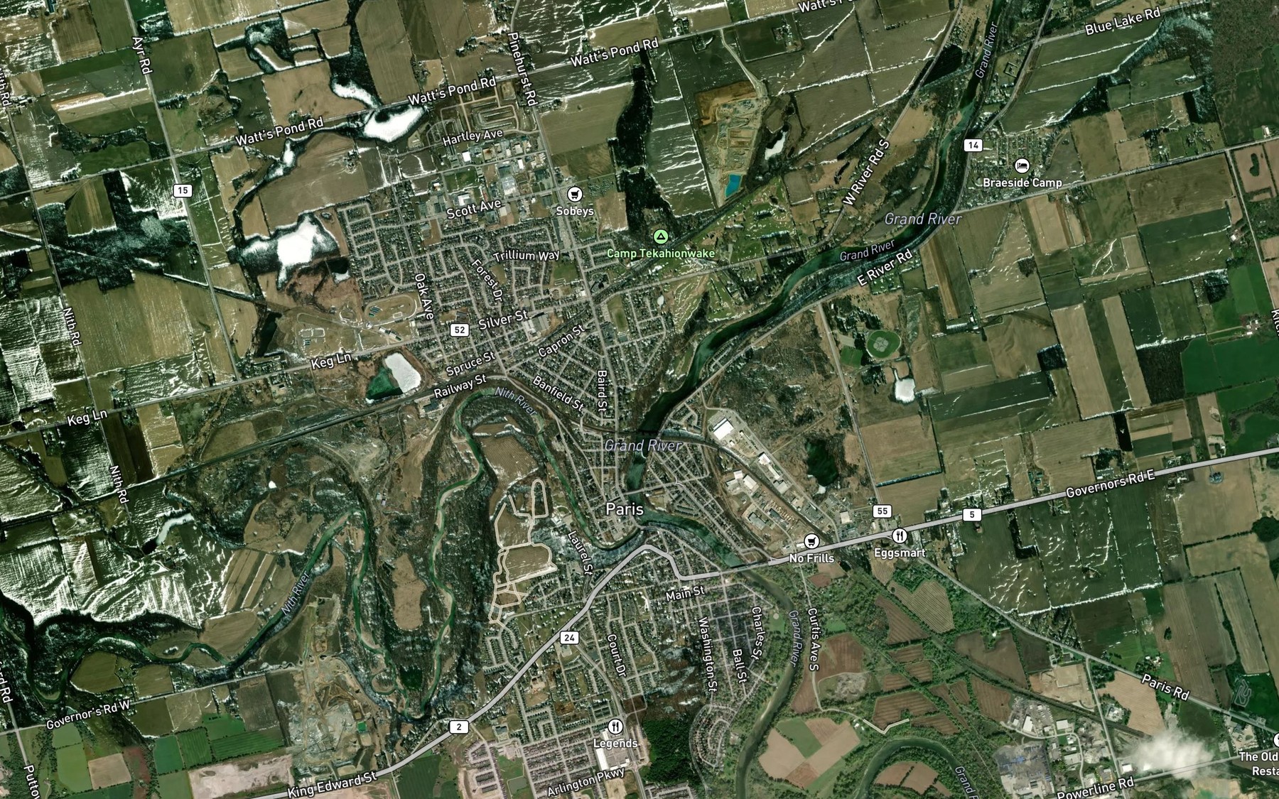 Satellite map of the Nith River
