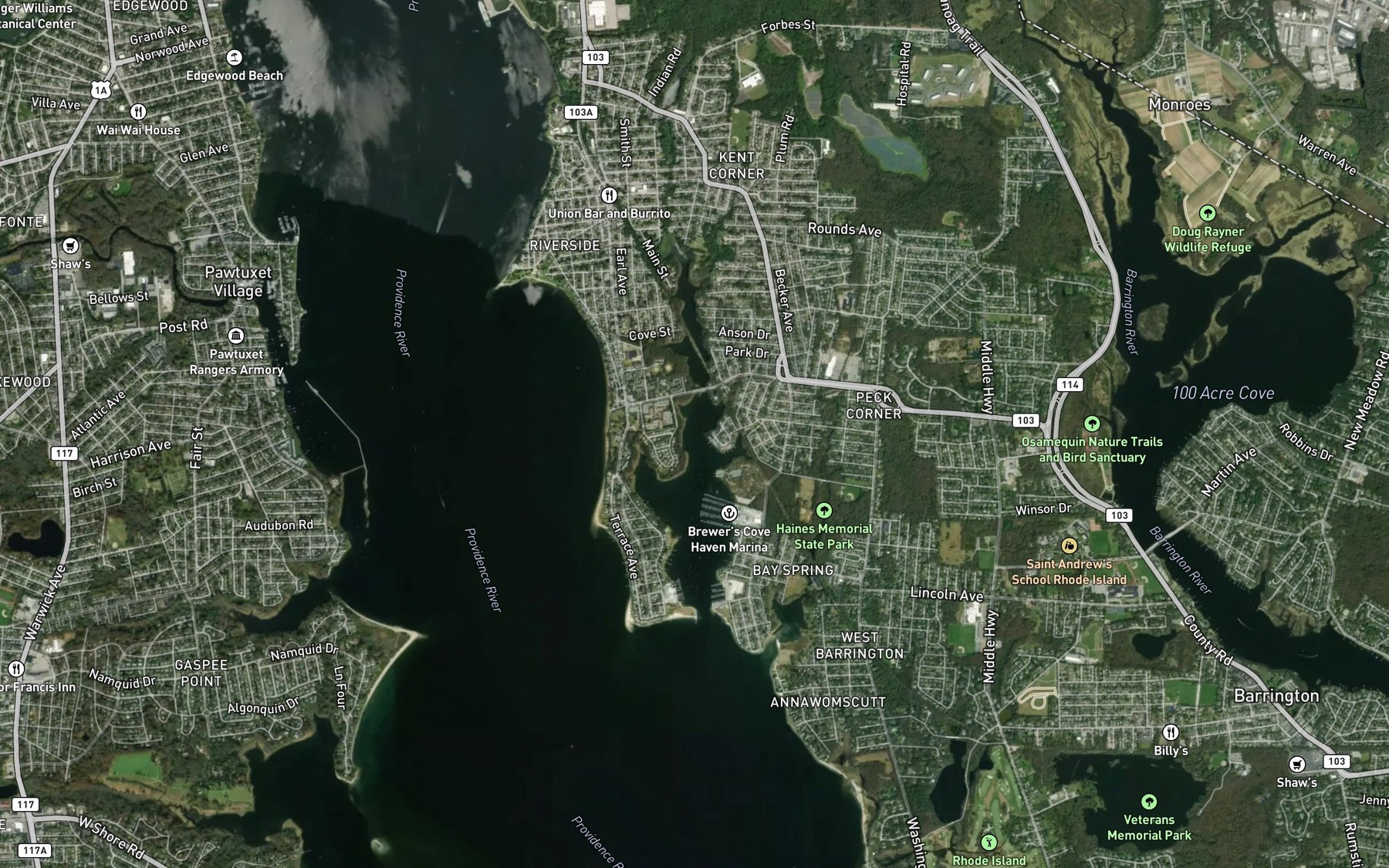 Satellite map of the Bullock Cove