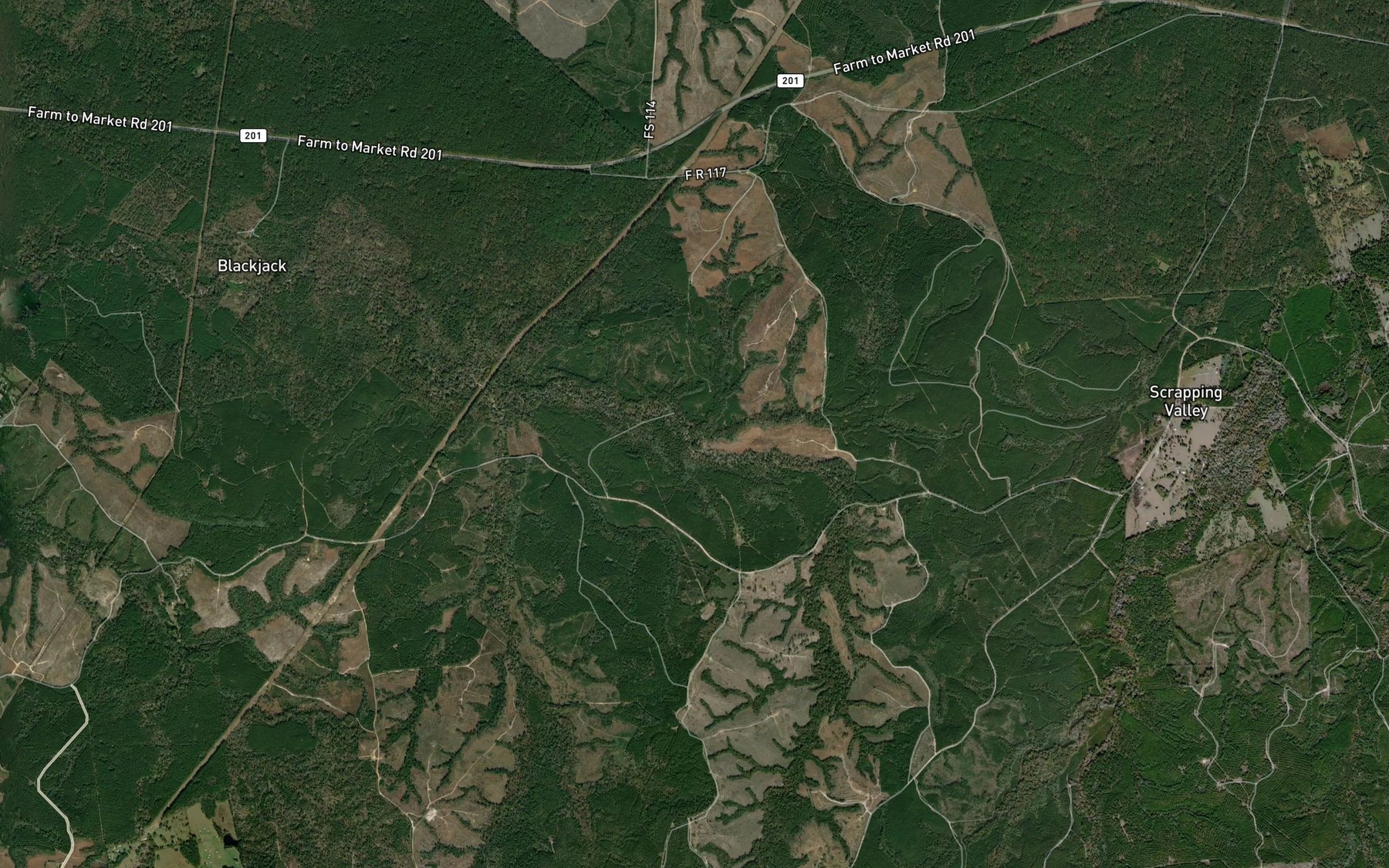 Satellite map of the Dinkhorse Branch