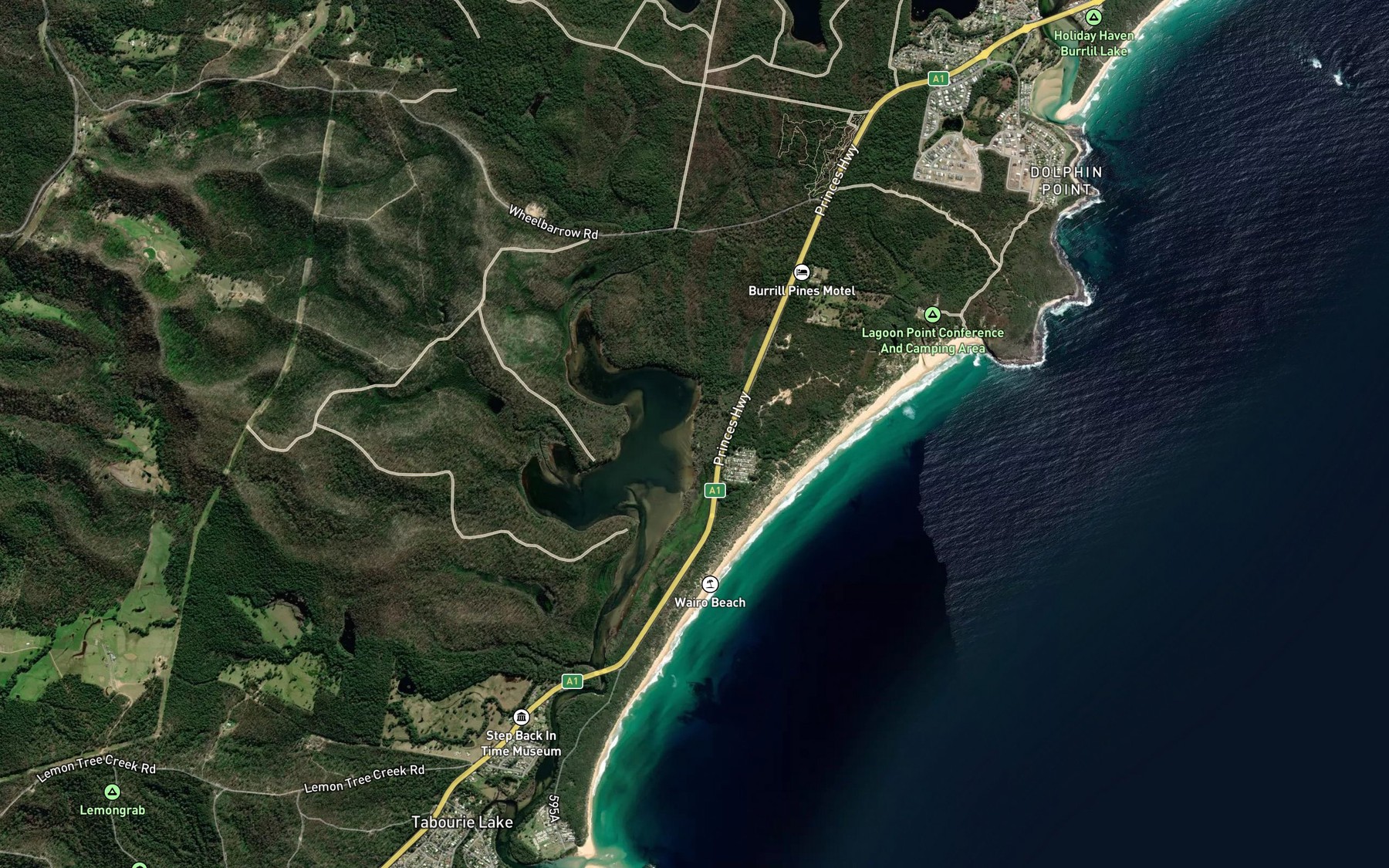 Satellite map of the Tabourie Lake