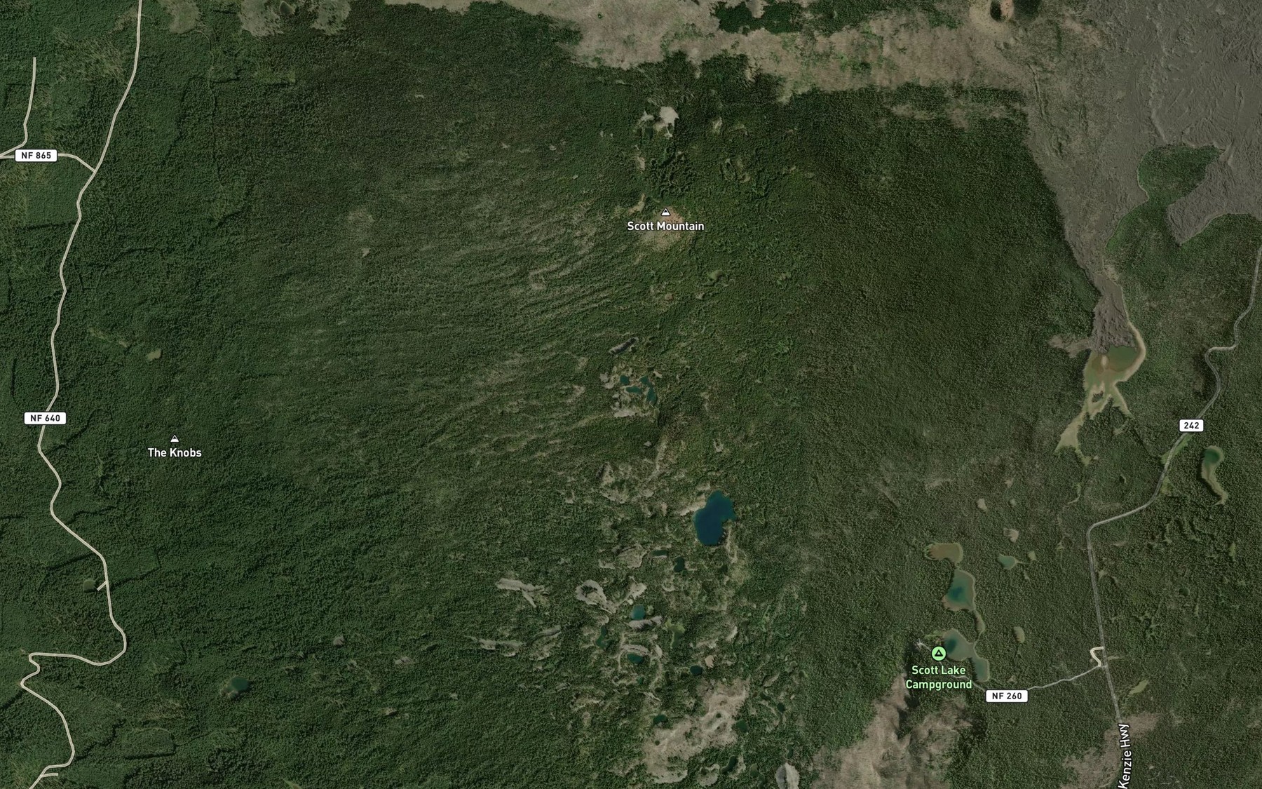 Satellite map of the Tenas Lakes