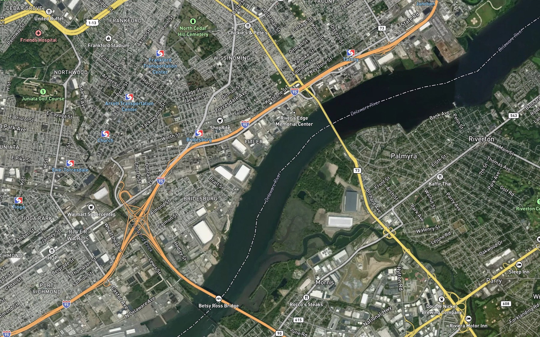 Satellite map of the Bridesburg Channel