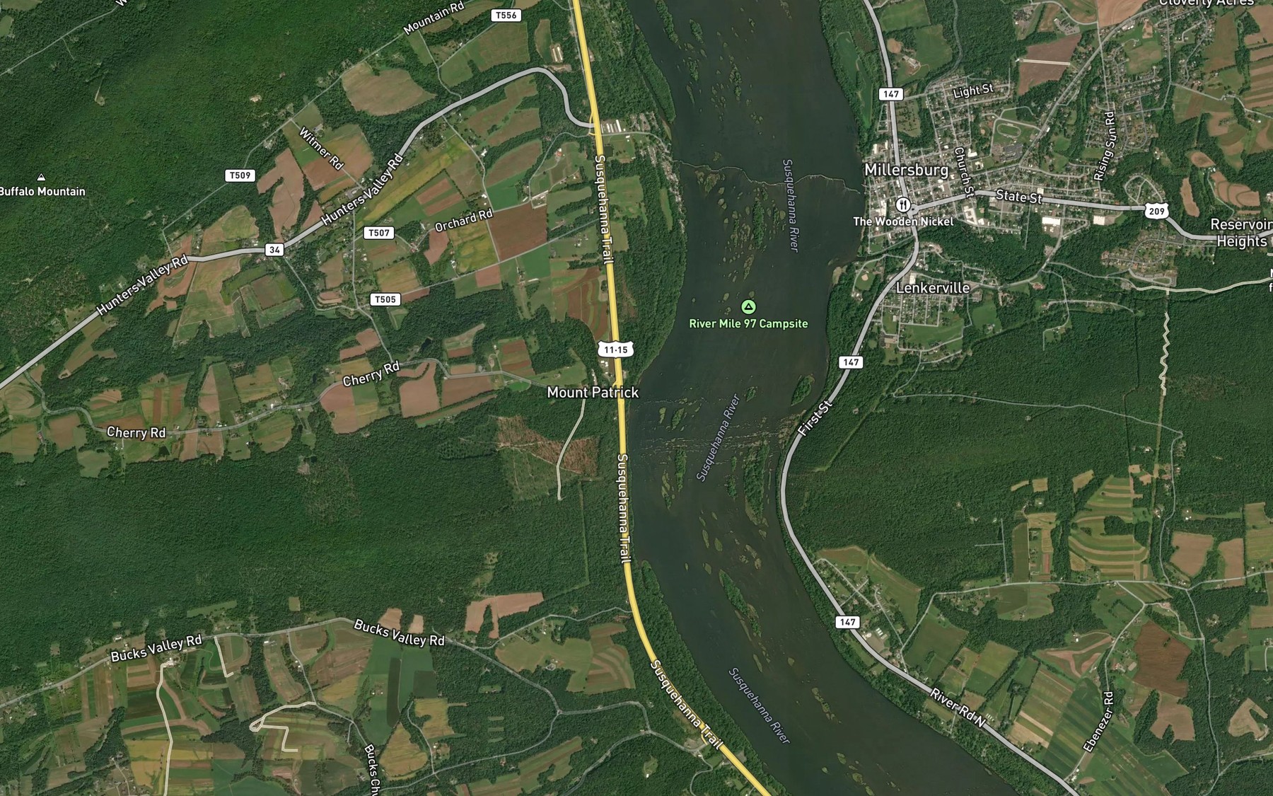Satellite map of the Hunters Run
