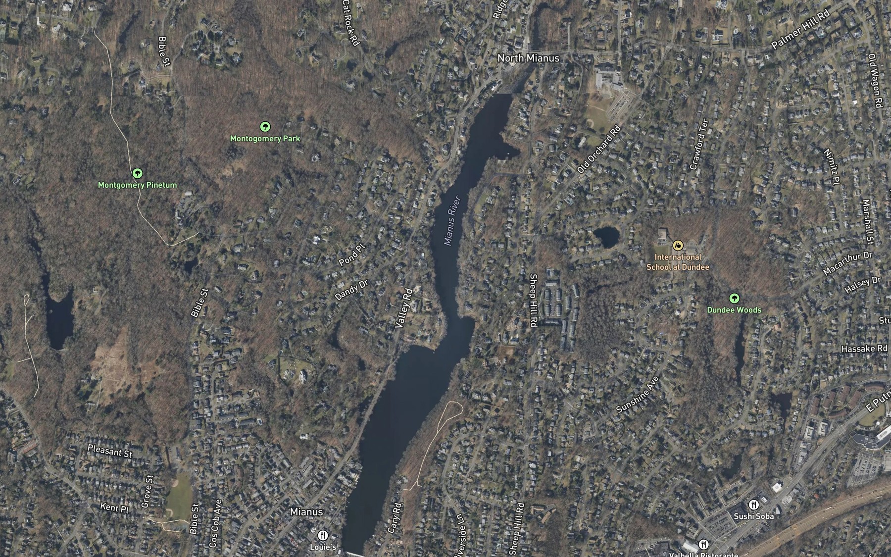Satellite map of the Mianus Pond